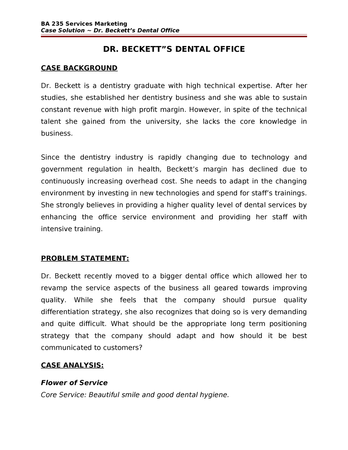 dr beckett's dental office case study answers pdf