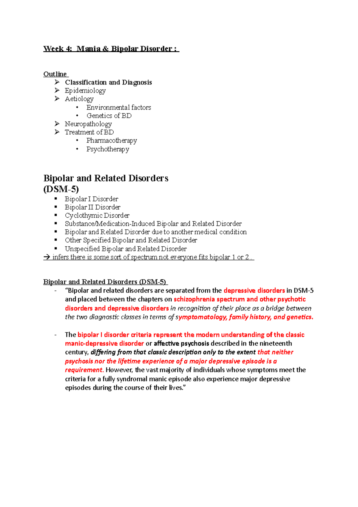 Week 4 part 1 mania and bipolar - classification & diagnosis - Week 4 ...