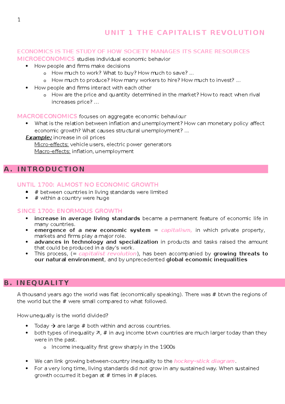 Study summary micro economics Bridging program - UNIT 1 THE CAPITALIST ...