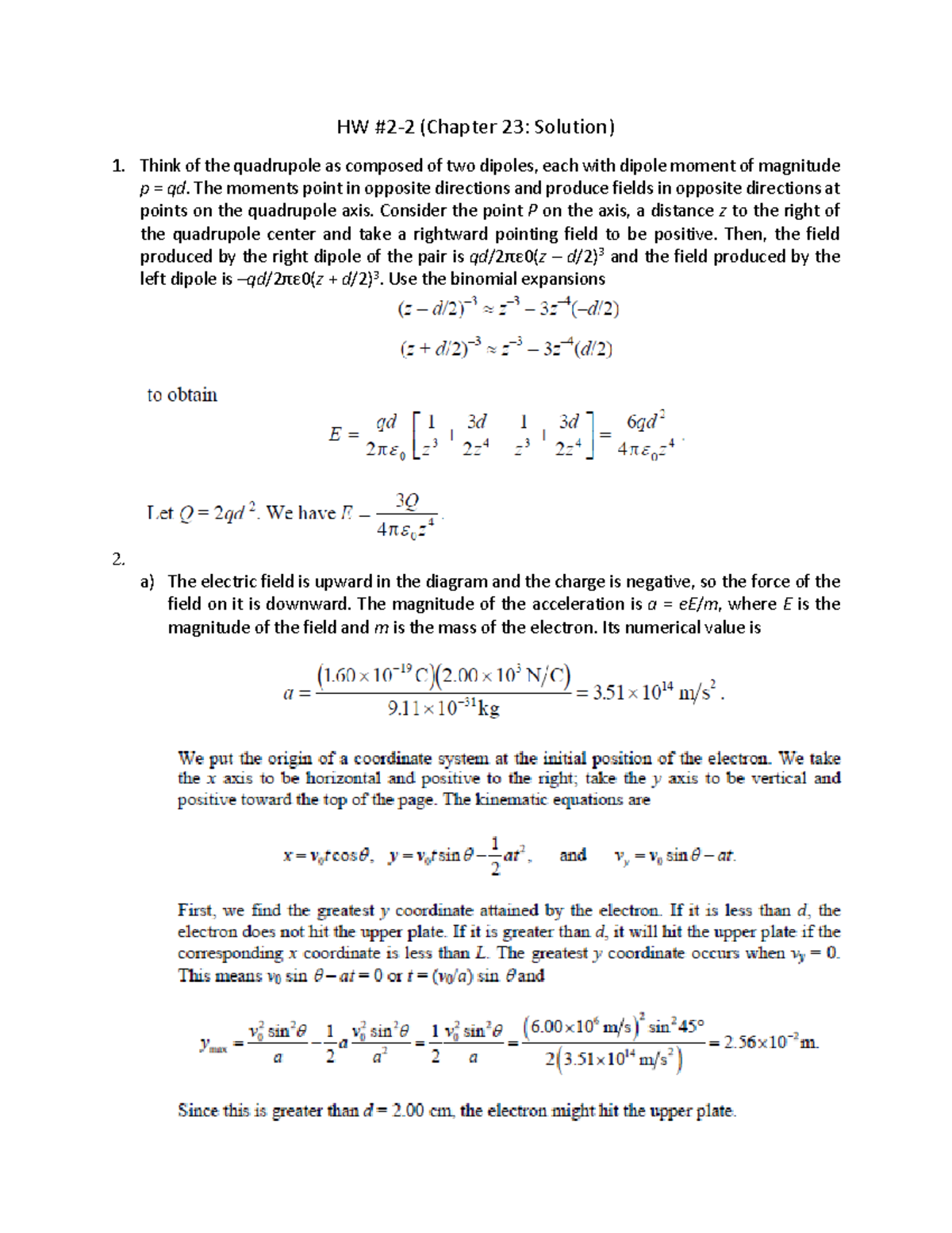 HW02-2 solutions - The homework questions for the electrical force ...