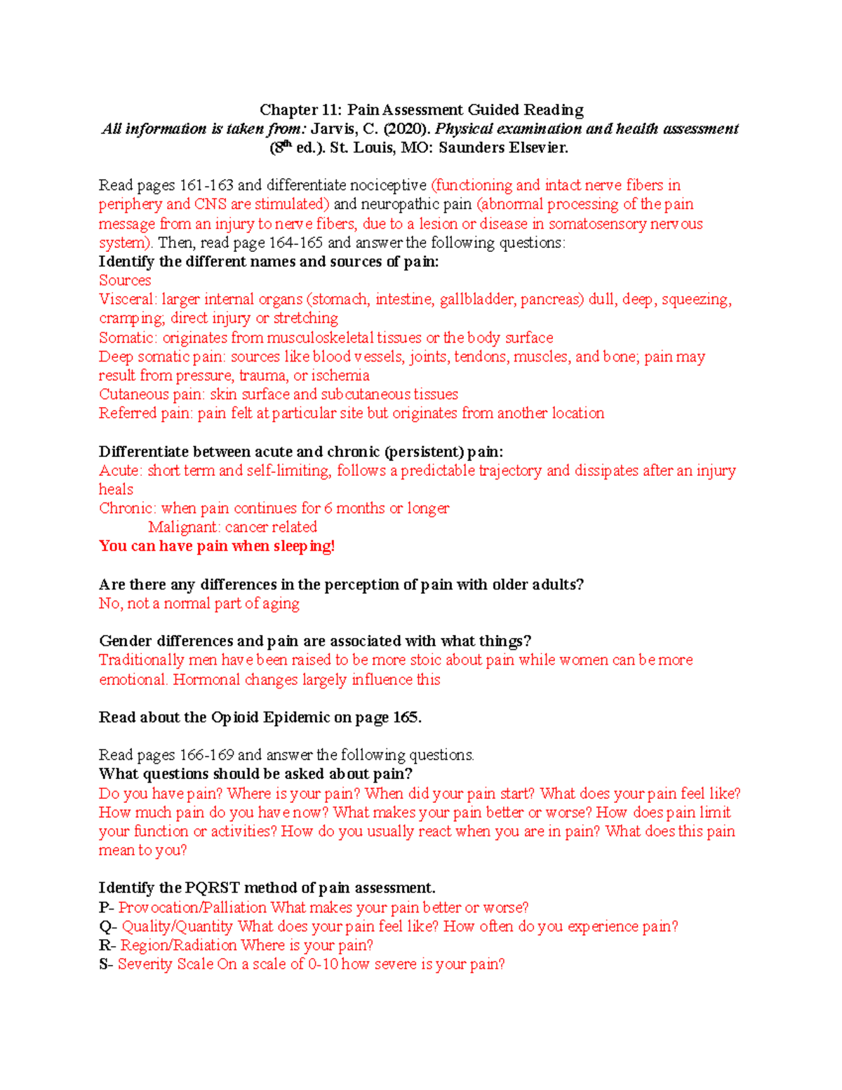 NR414-Ch - Stephanie Cradick - Chapter 11: Pain Assessment Guided ...