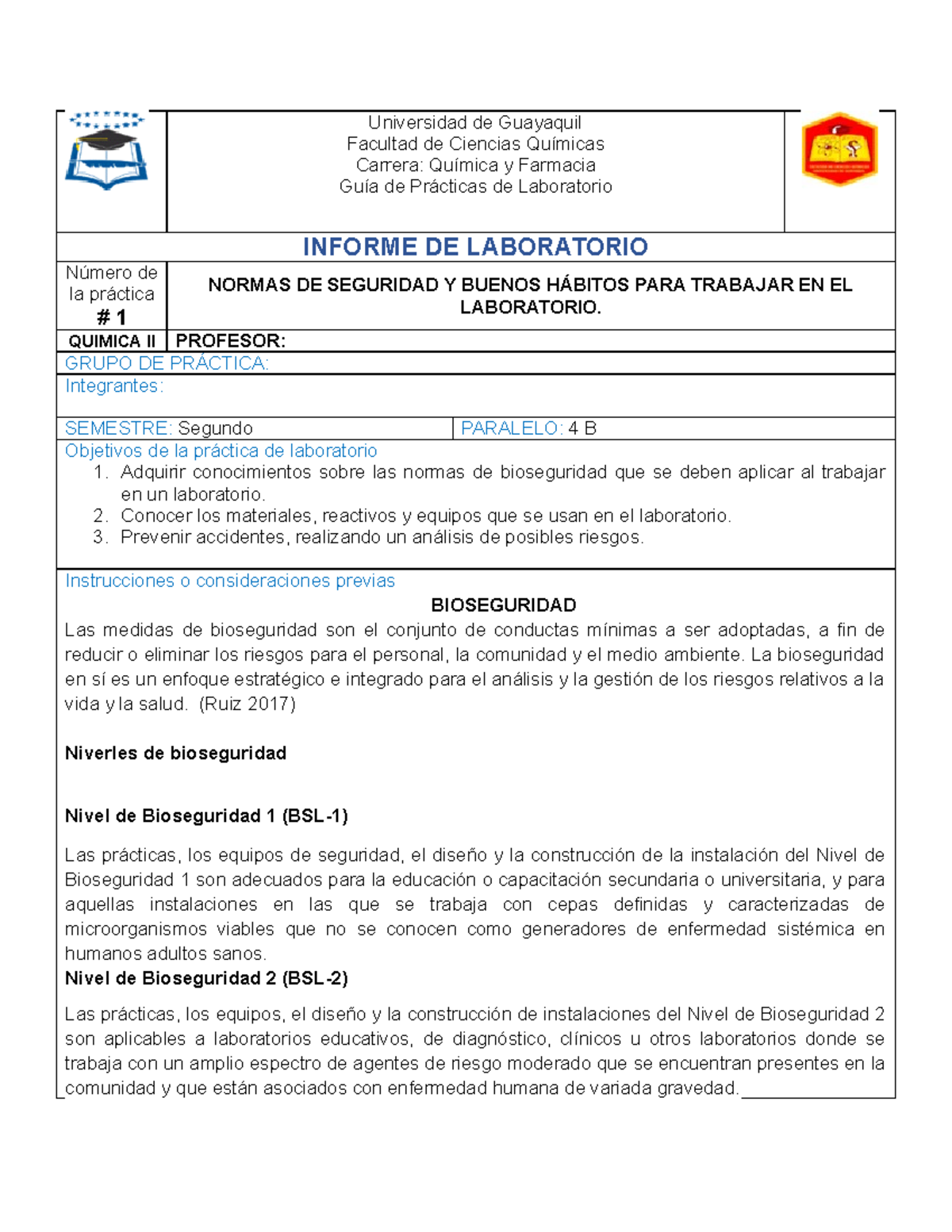 Informe 1 Universidad De Guayaquil Facultad De Ciencias Químicas