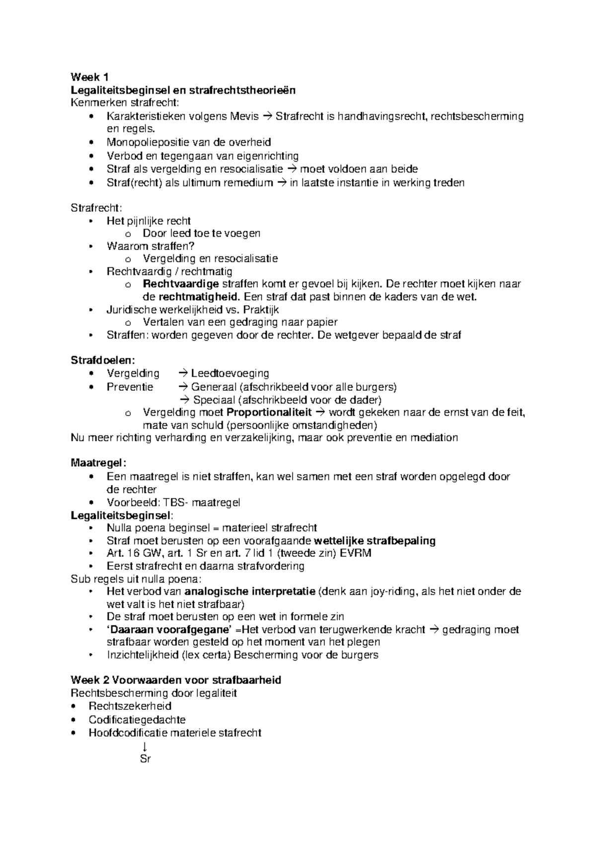 Aantekeningen Materieel Strafrecht, College 1-7 - Week 1 ...