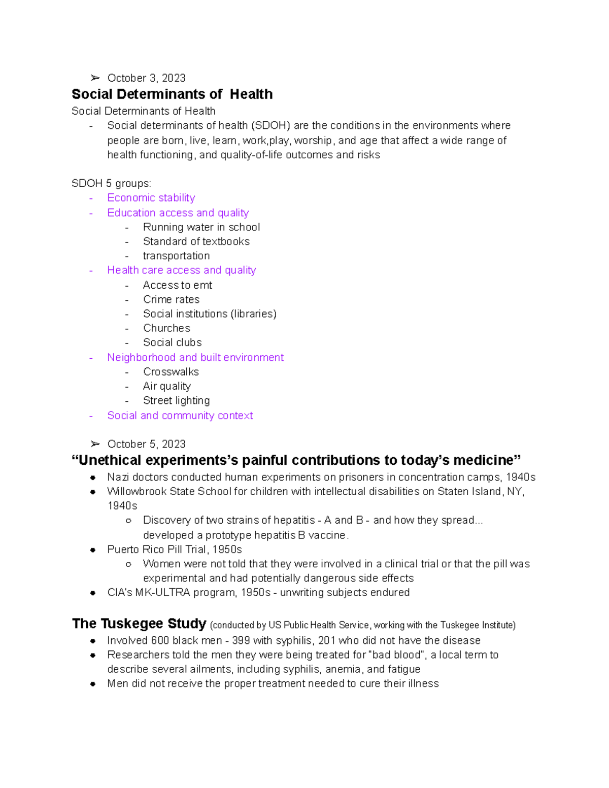 PUBH 302 - Notes For Exam Ll - October 3, 2023 Social Determinants Of ...