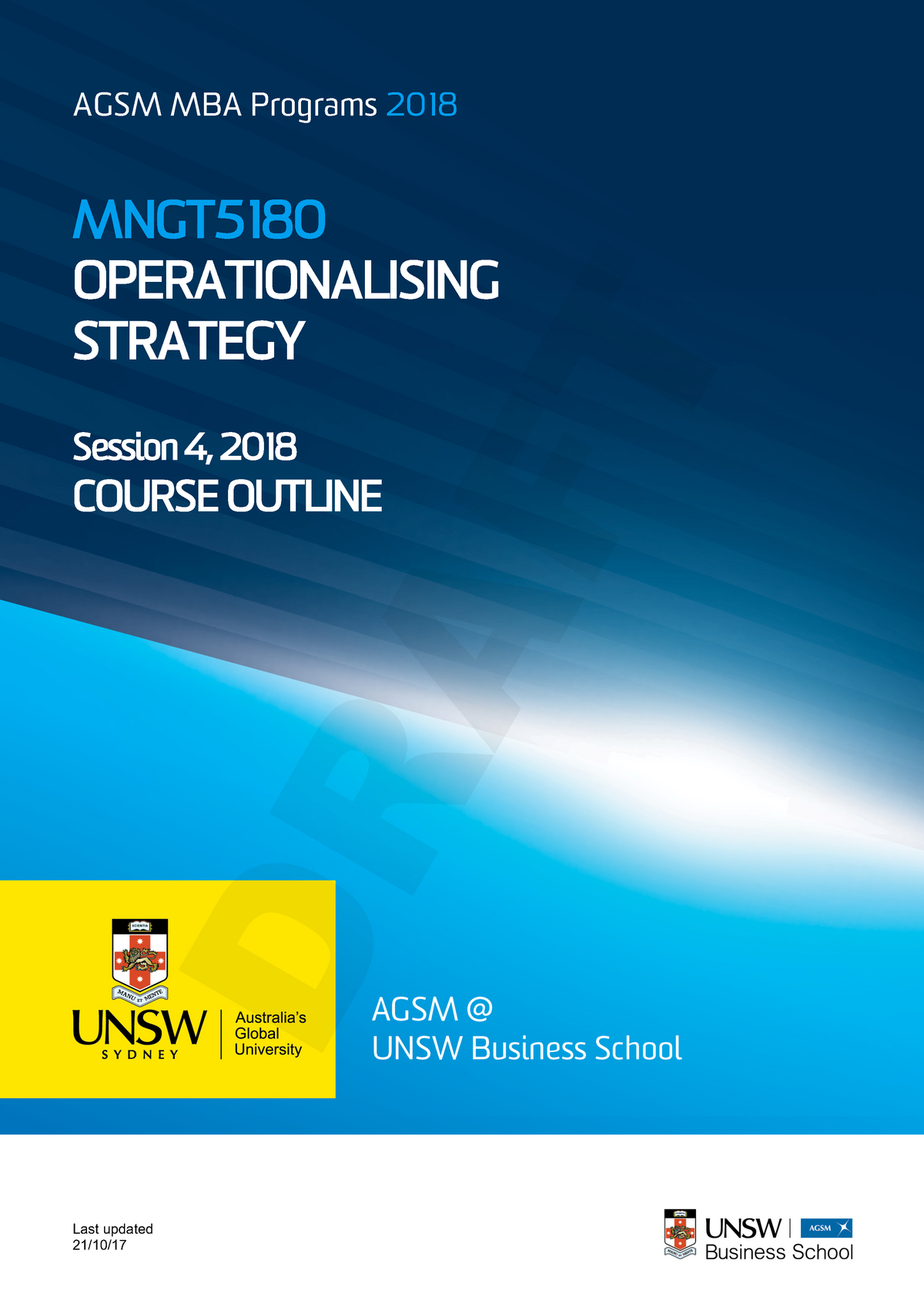 MNGT5180 operationalising strategy course outline s4 2018 - AGSM MBA ...