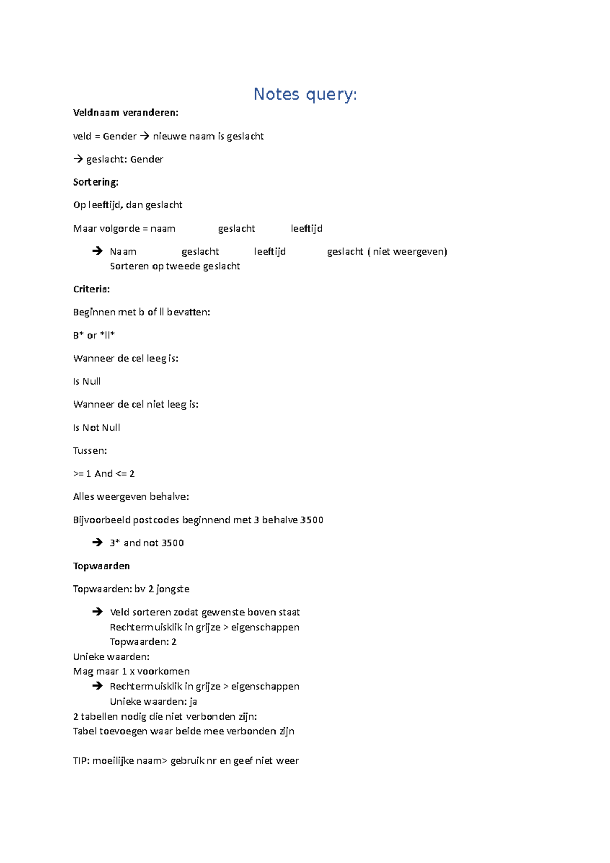 Notesquery notities Notes query Veldnaam veranderen veld