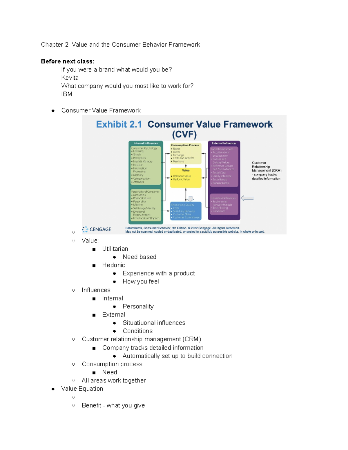 Day 3, 8 29, Ch 2 - Lecture Notes - Chapter 2: Value and the Consumer ...