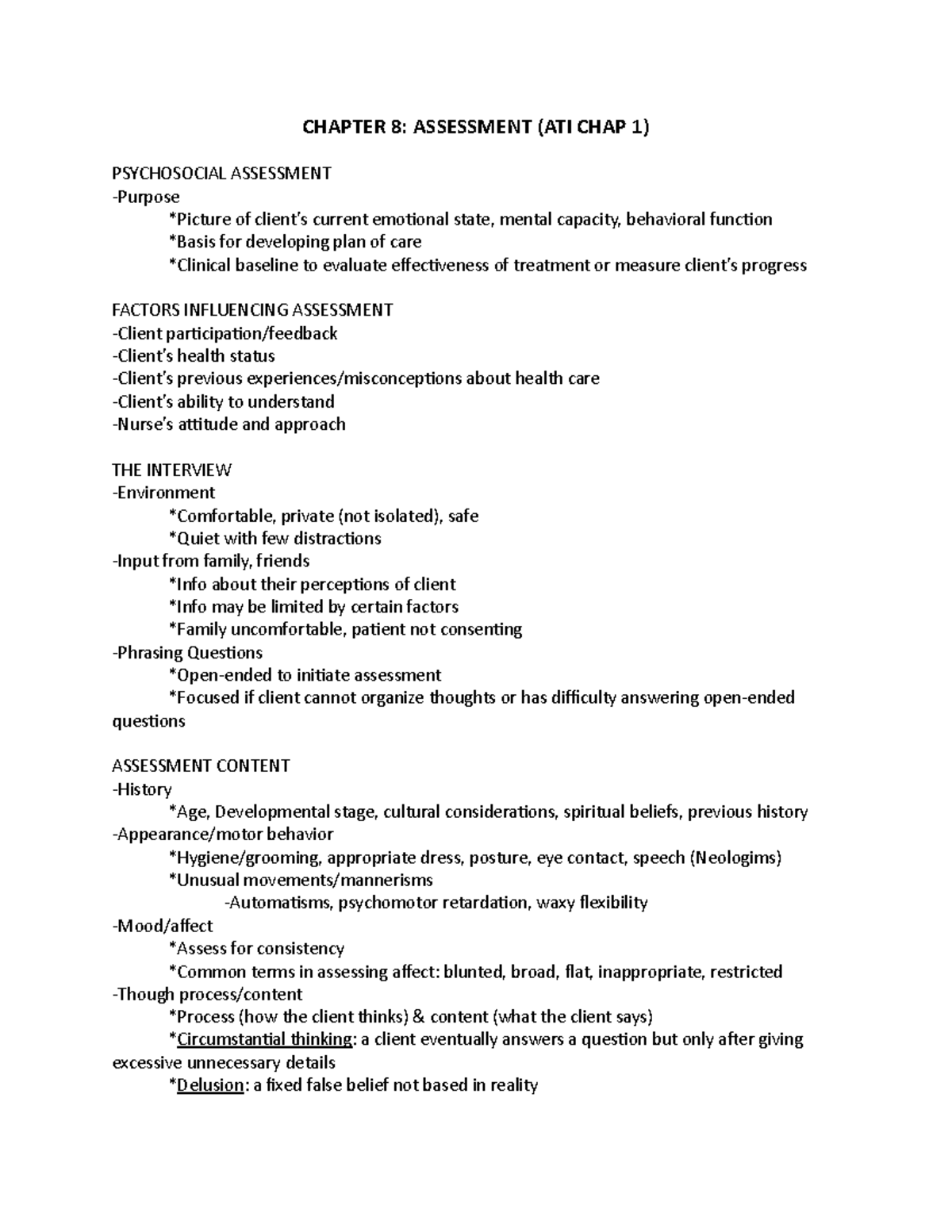 ati post assessment assignment mental health