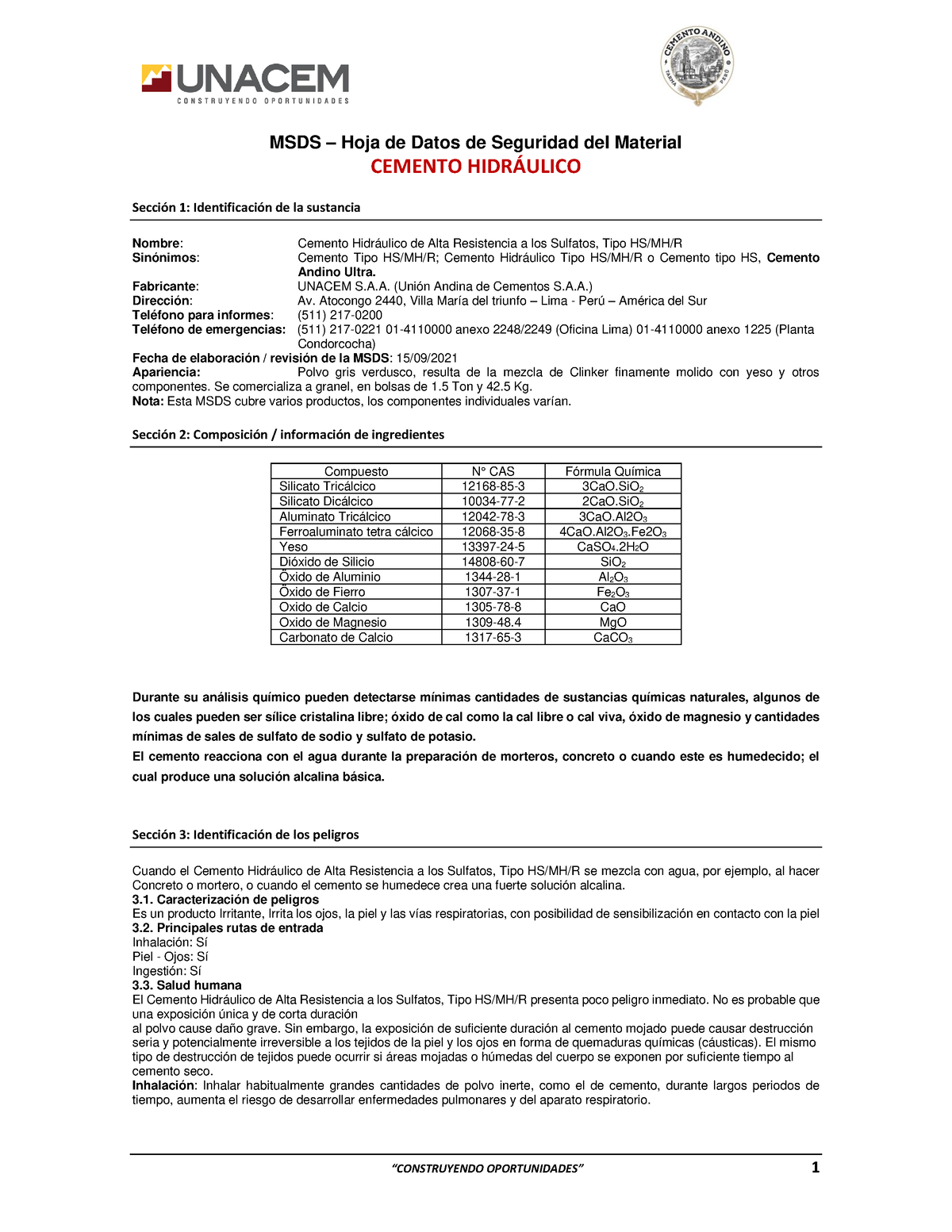 Certificados-de-calidad Cemento - MSDS – Hoja De Datos De Seguridad Del ...