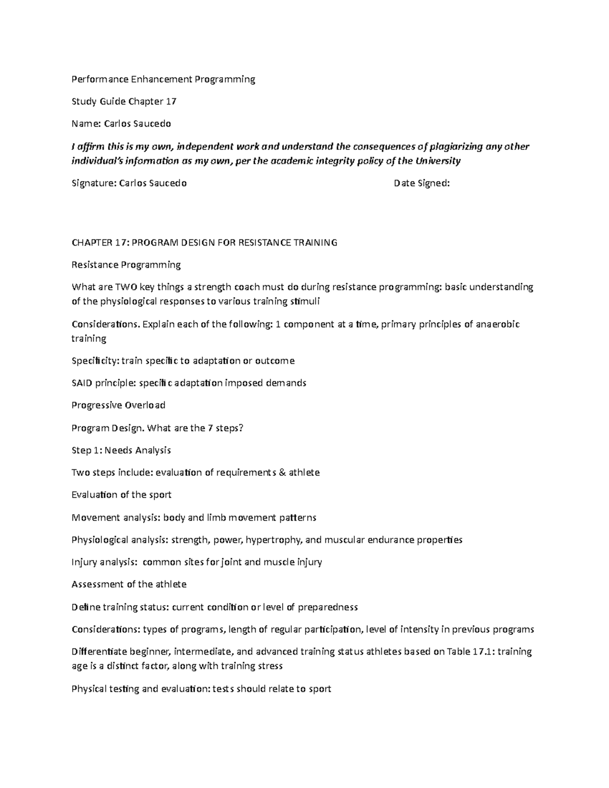 PROGRAM DESIGN FOR RESISTANCE TRAINING Performance Enhancement