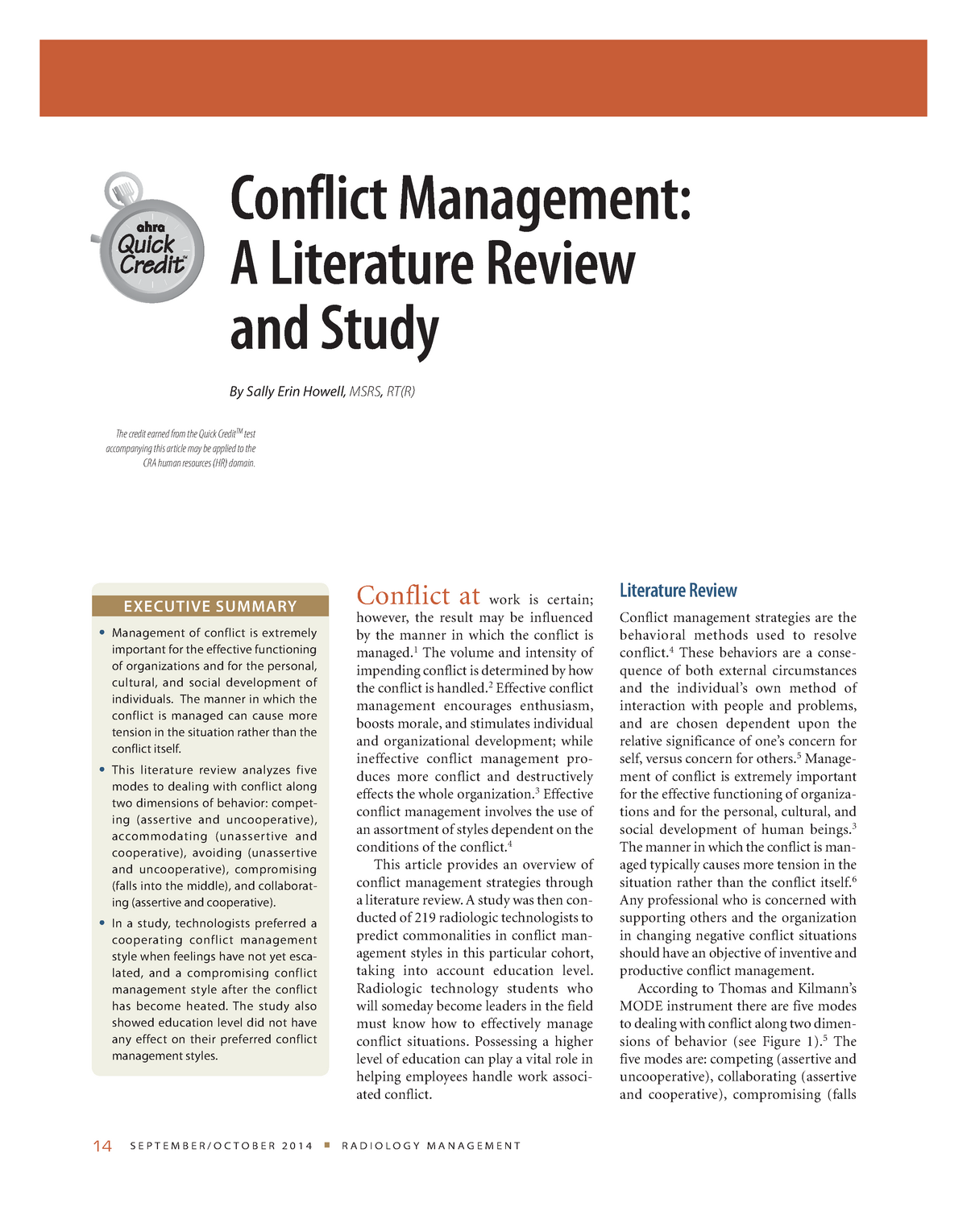 conflict management a literature review and study