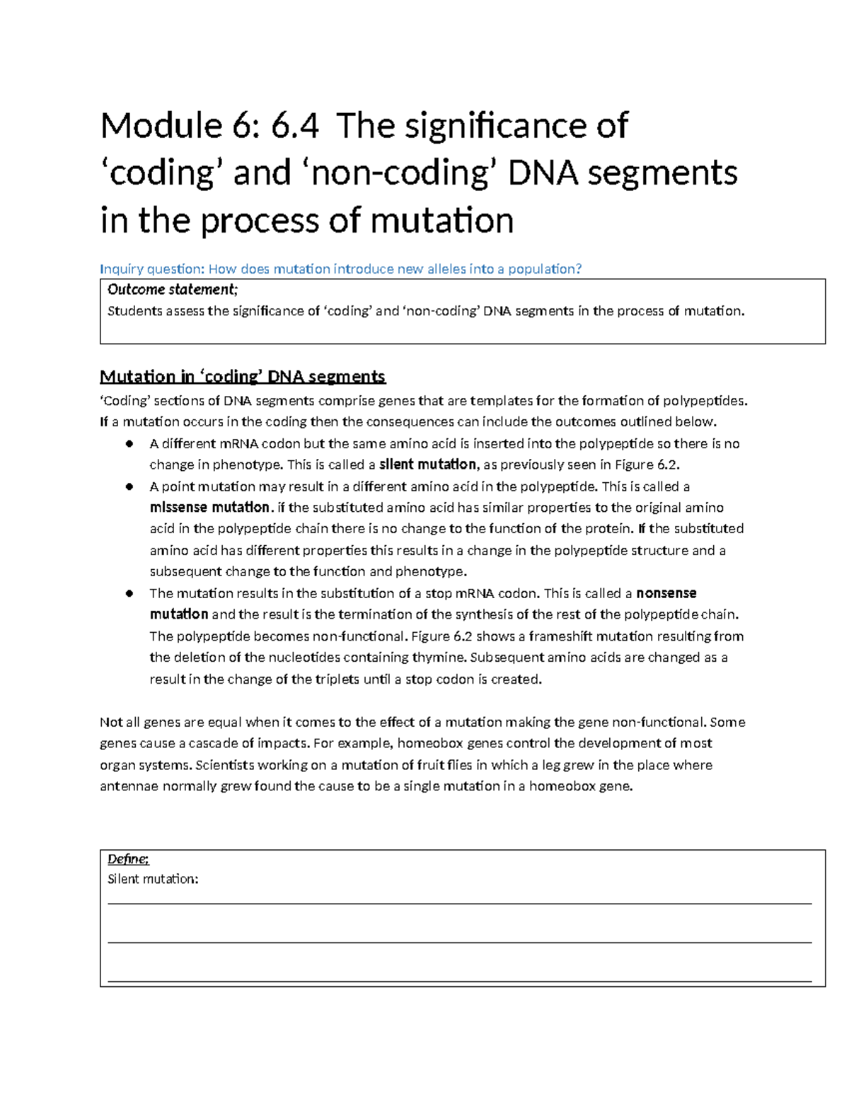 6.4 The significance of ‘coding’ and ‘non-coding’ DNA segments in the ...