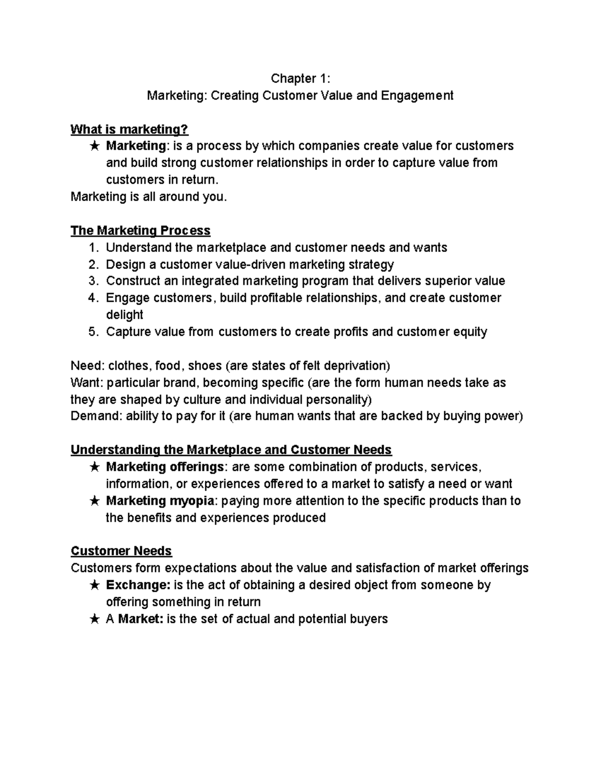 Principle of Marketing Notes - Chapter 1: Marketing: Creating Customer ...