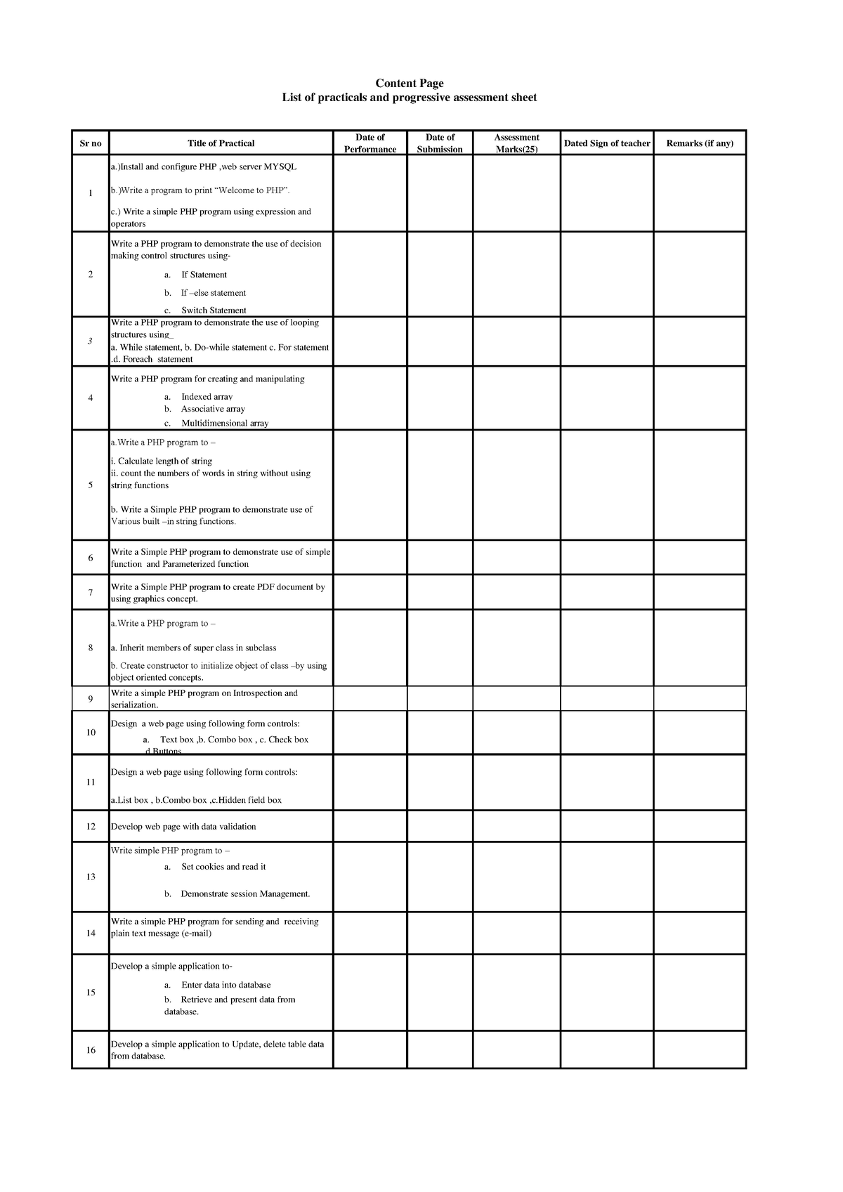 Index of WBP manual - Nothing - Sr no Title of Practical Date of ...