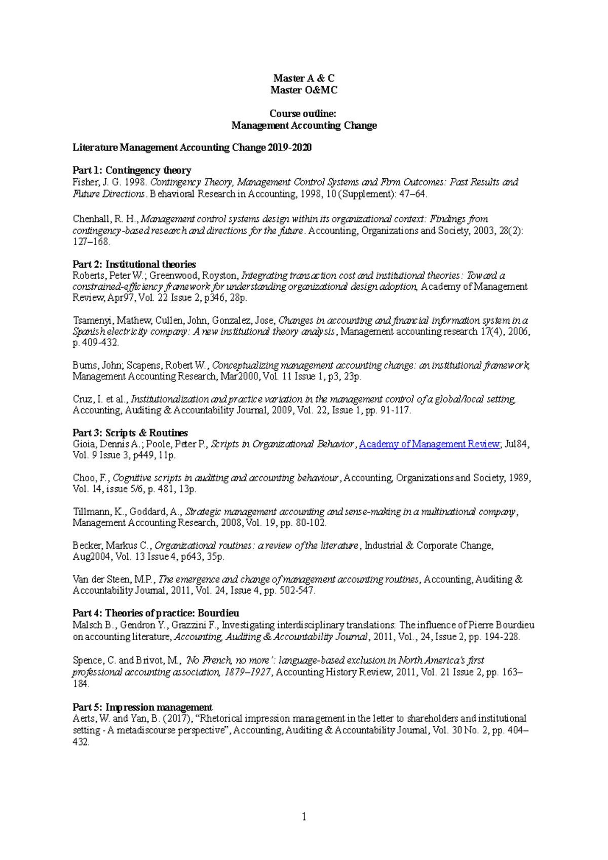 Course outline MAC 2019-2020 v1(1) - Master A & C Master O&MC Course ...