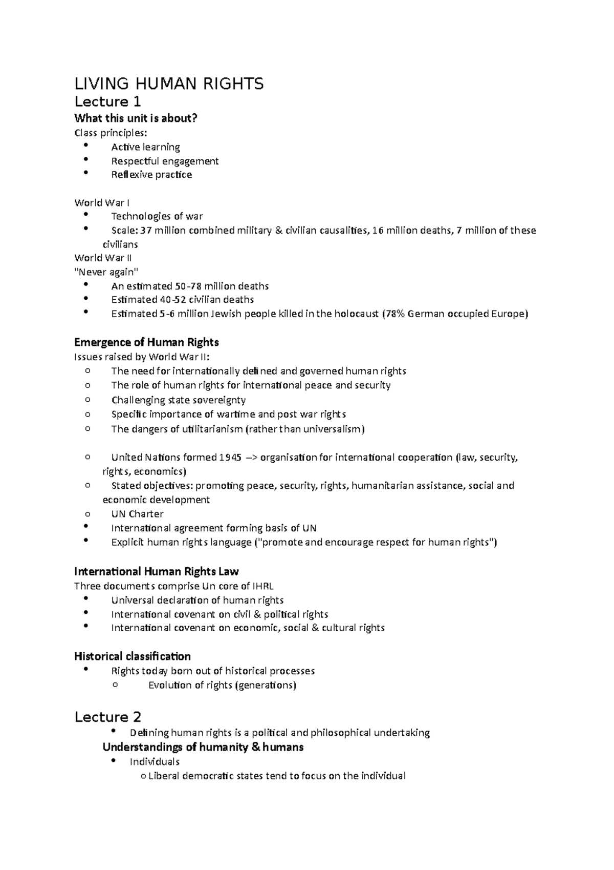 Living Human Rights - Lecture notes 1-4, 6, 8 - LIVING HUMAN RIGHTS ...