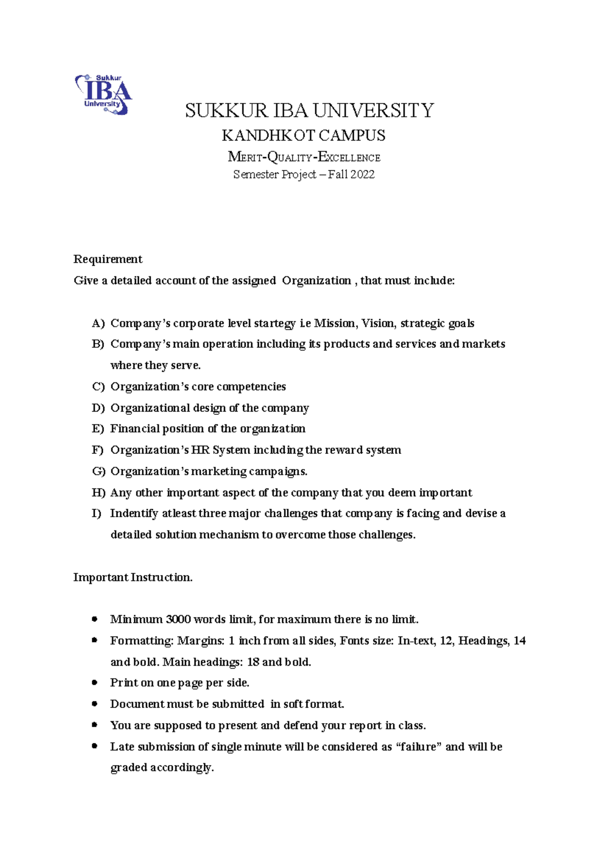 Semester Project - This is the assignment of Management given to the ...