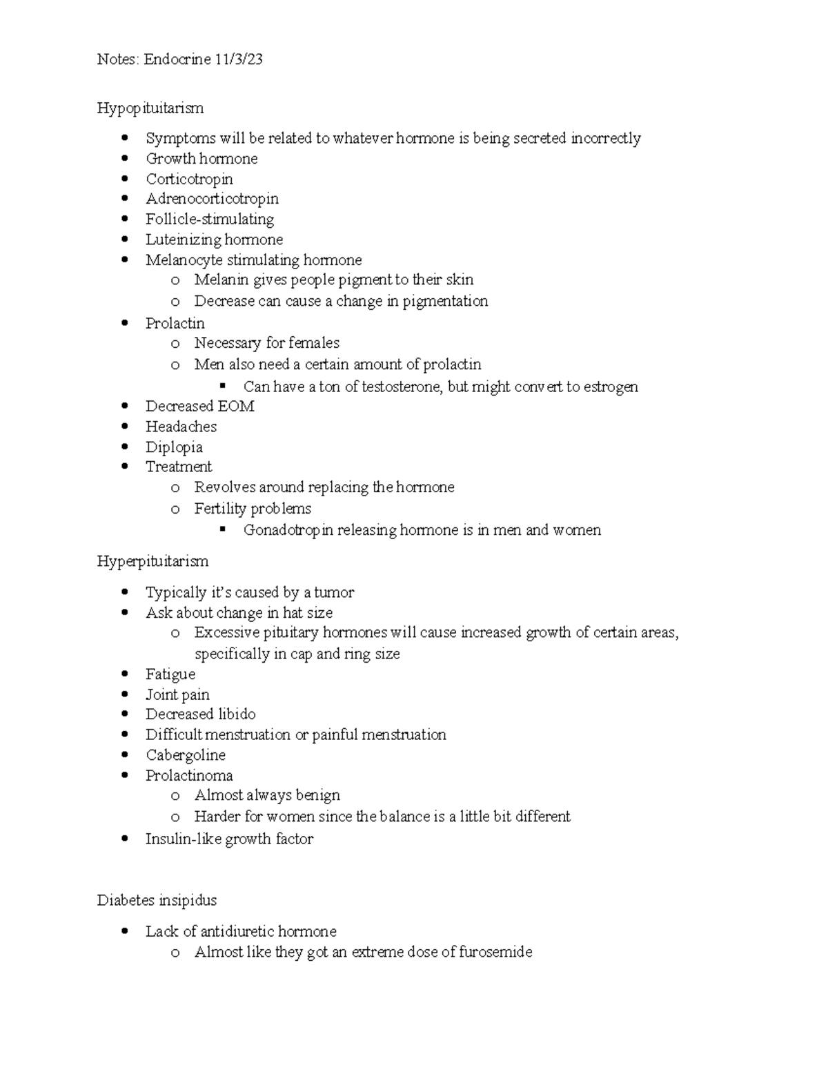 Endocrine introduction notes 11 - Hypopituitarism Symptoms will be ...