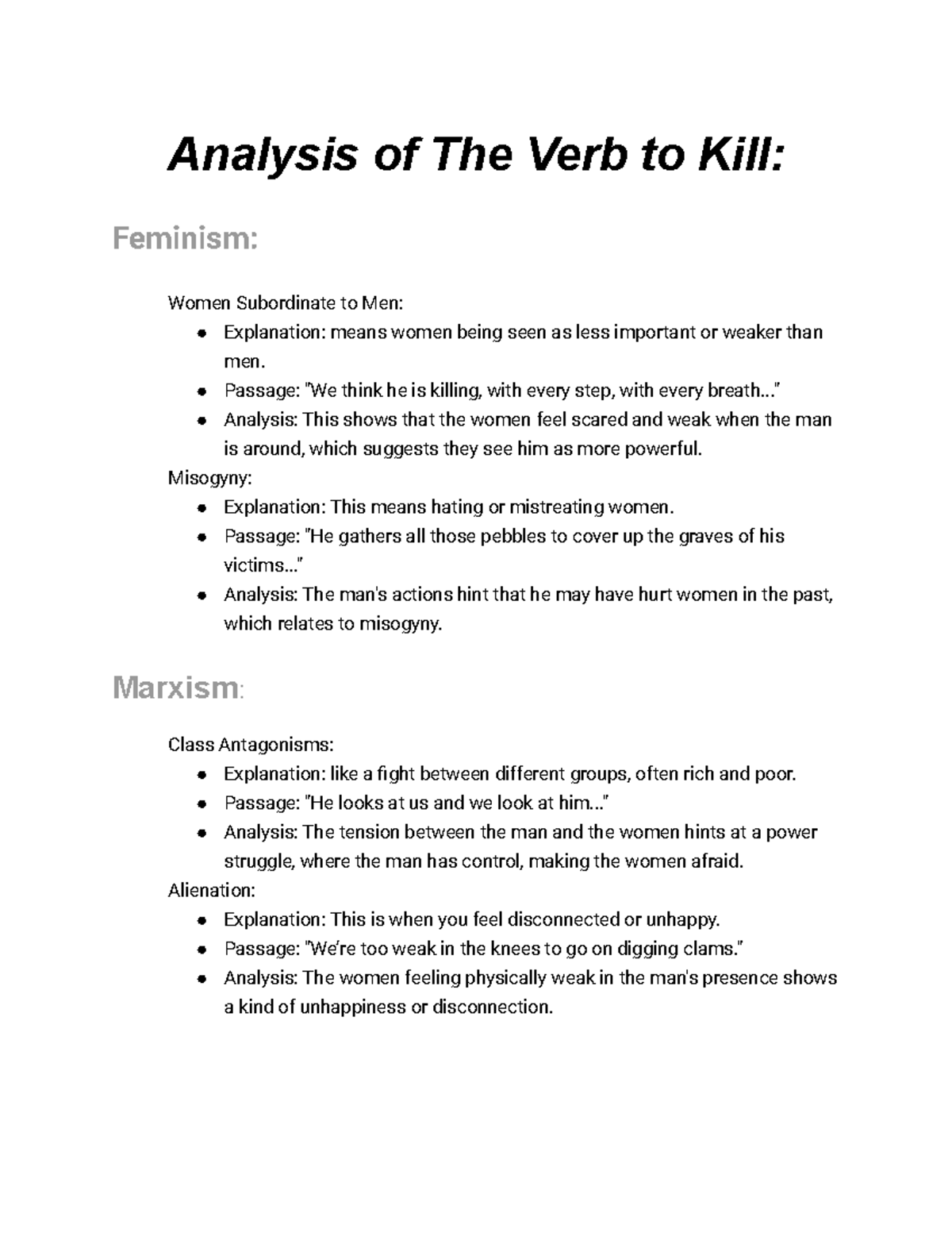 Analysis of Verb to Kill (Luisa Valenzuela) Analysis of The Verb to