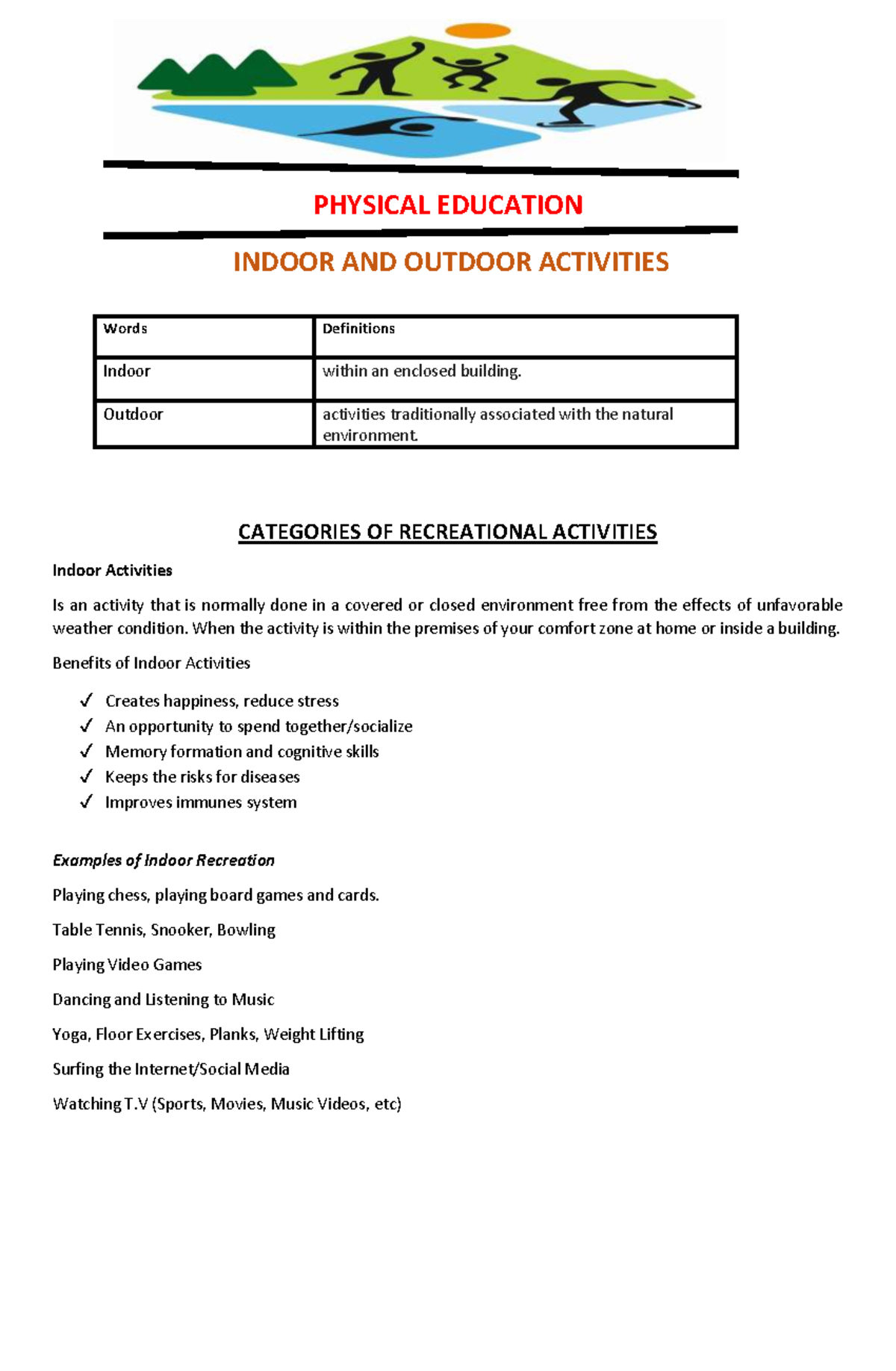PE Lesson 2 INDOOR AND OUTDOOR ACTIVITIES PHYSICAL EDUCATION INDOOR pe-lesson-2-indoor-and-outdoor-activities-physical-education-indoor