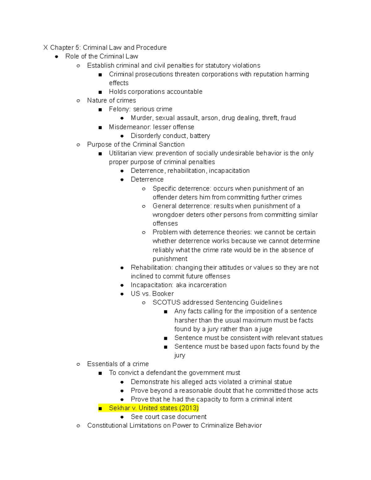 Chapter 5 Notes - X Chapter 5: Criminal Law and Procedure Role of the ...