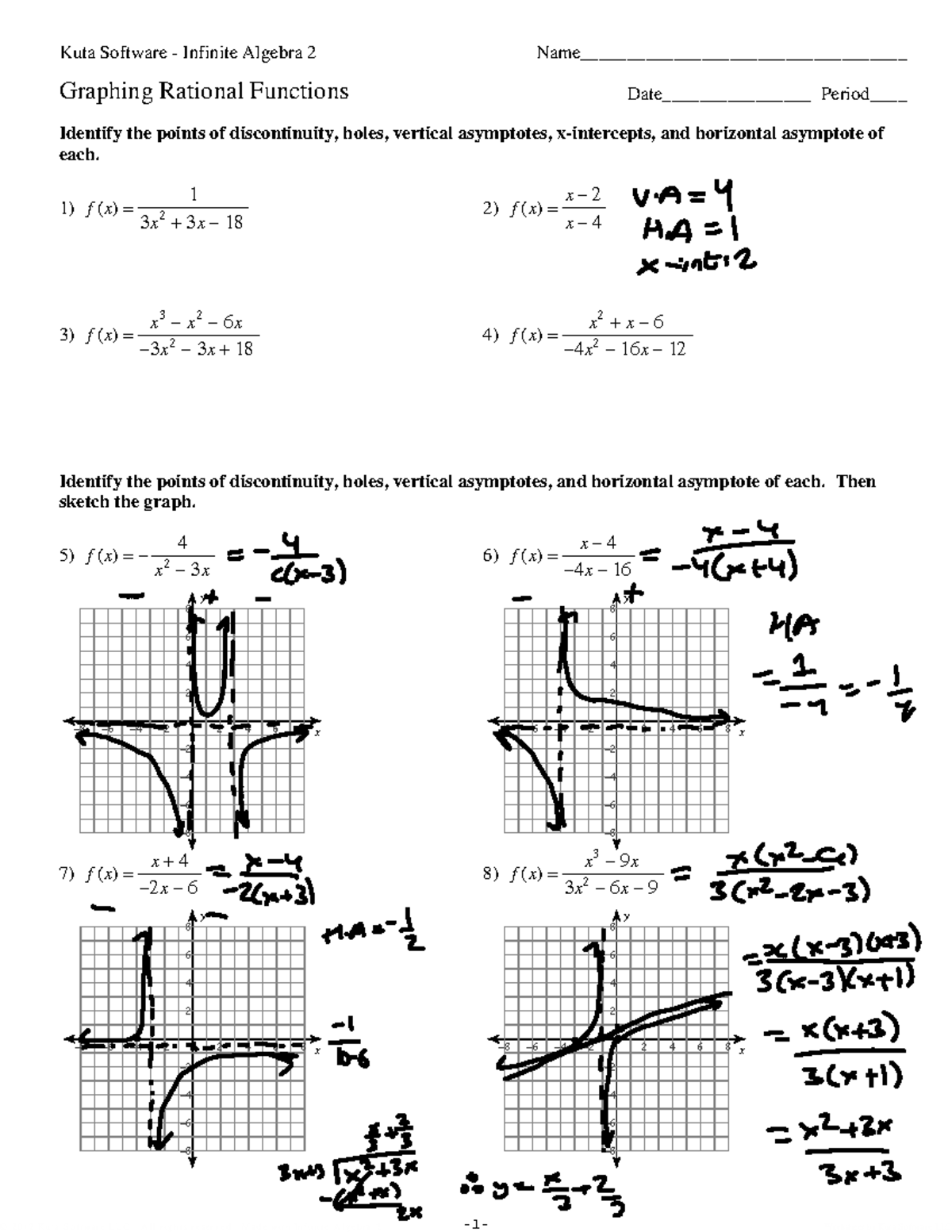 Graphing Rational Functions - © 3 M2H 011 n2G t Kfu7t UaM j S Z oaf St ...