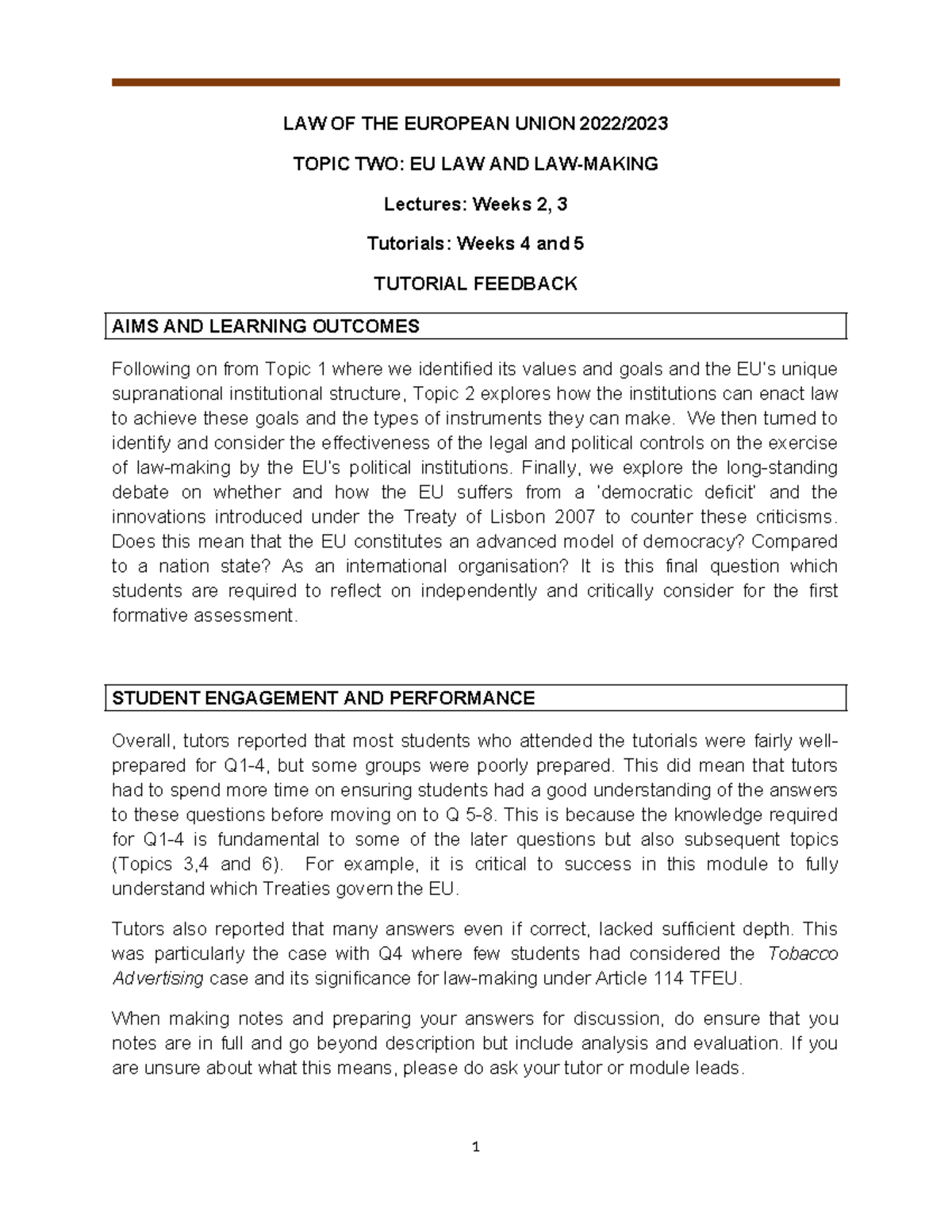 Law making and democracy, tutorial feedback with descriptive answers ...