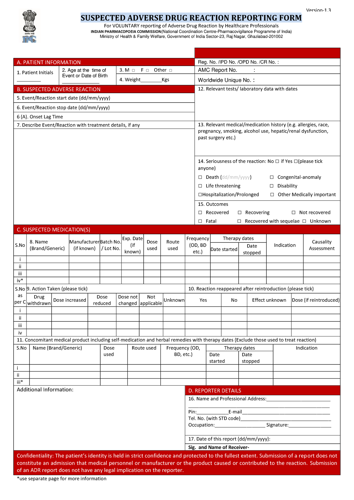 ADR-Reporting-Form1 - Adverse drug reaction form - SUSPECTED ADVERSE ...