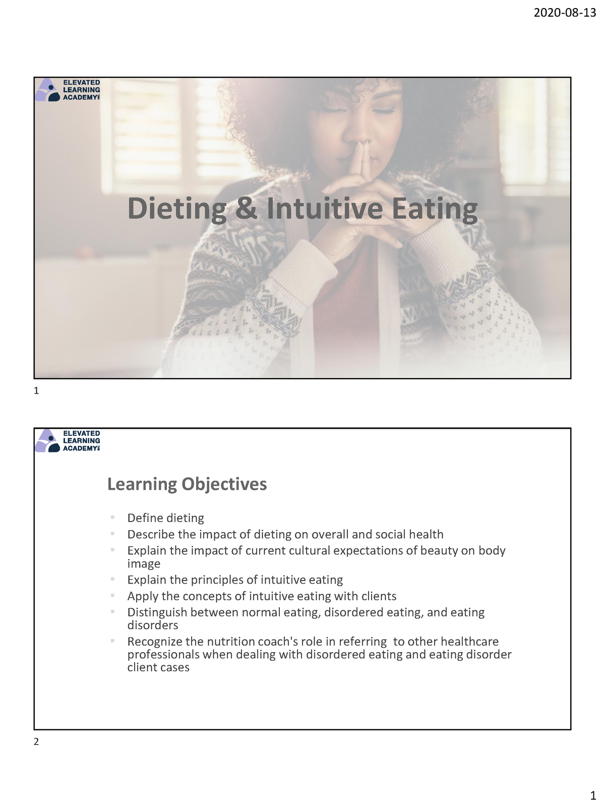 Presentation slides of Dieting and Intuitive Eating-1 - Dieting