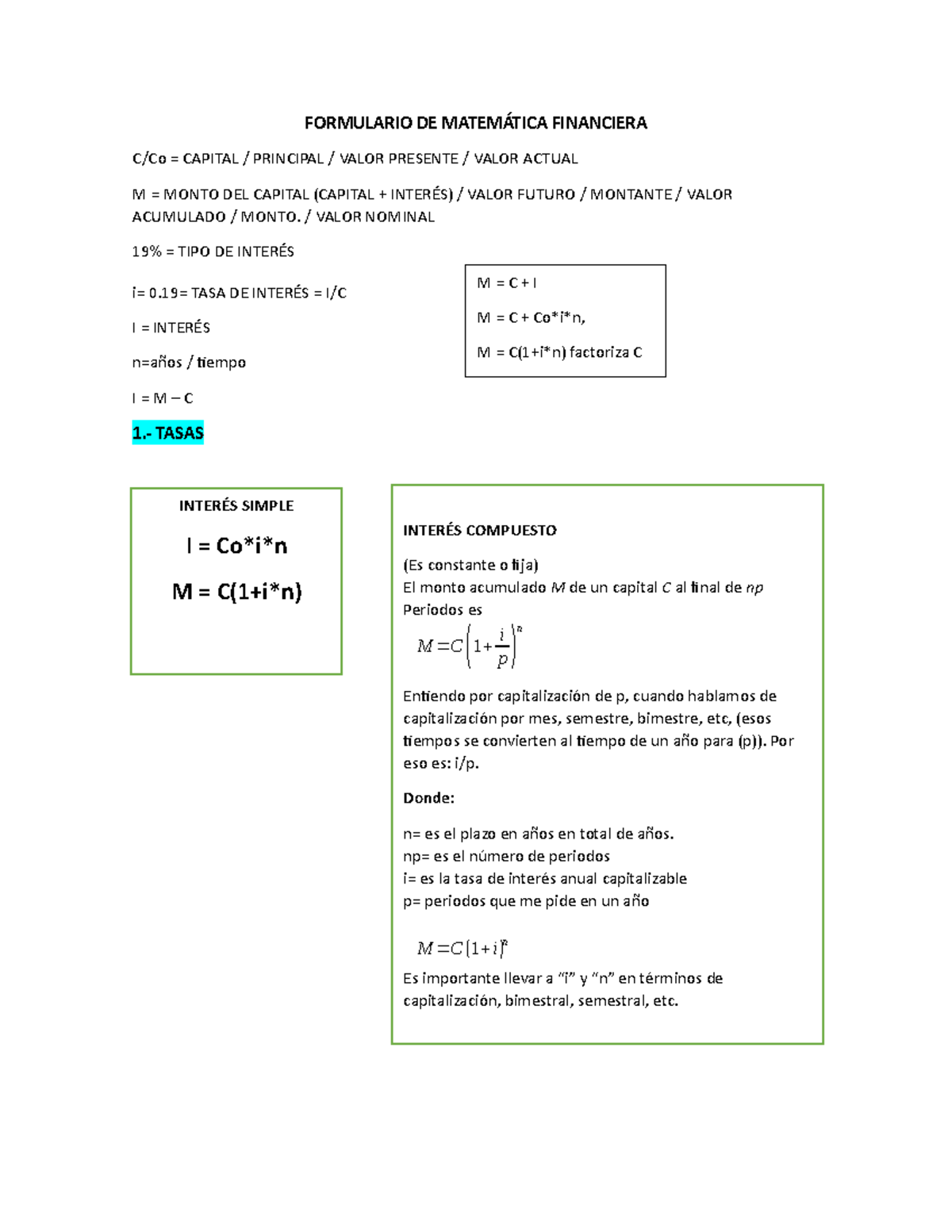 Formulario DE Matemática Financiera - FORMULARIO DE MATEMÁTICA ...