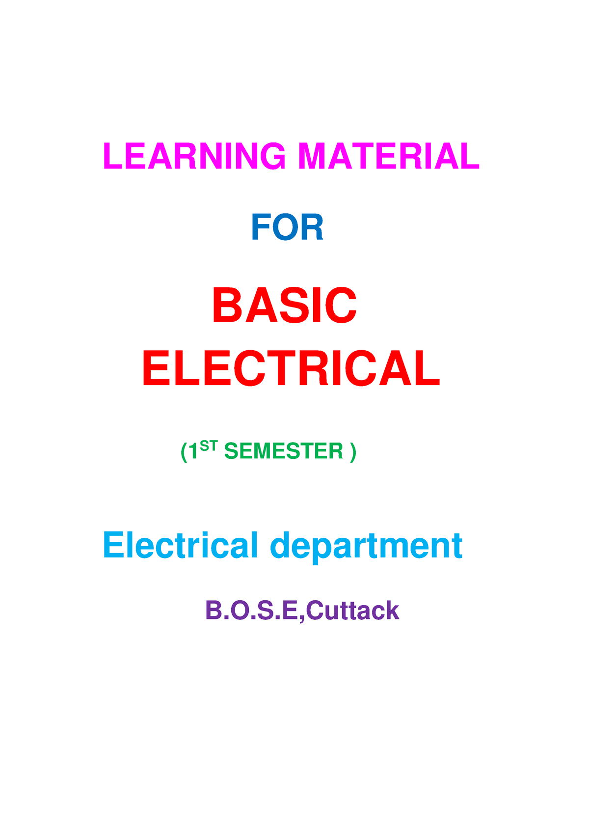 1st Sem Basic Electrical - LEARNING MATERIAL FOR BASIC ELECTRICAL ( ST ...