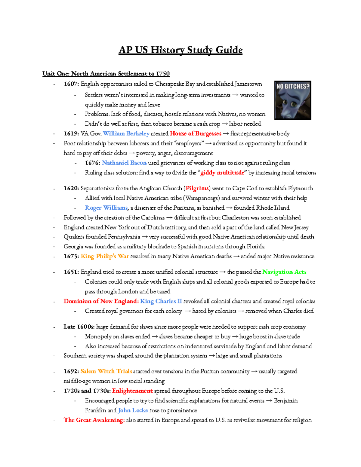 AP US History Notes - All Units - AP US History Study Guide Unit One ...