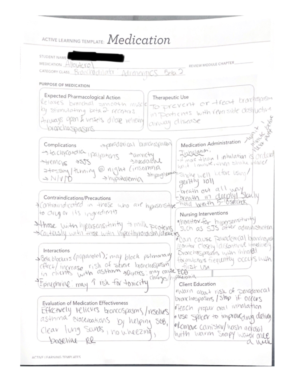 Albuterol Med Card NURS 306 Studocu