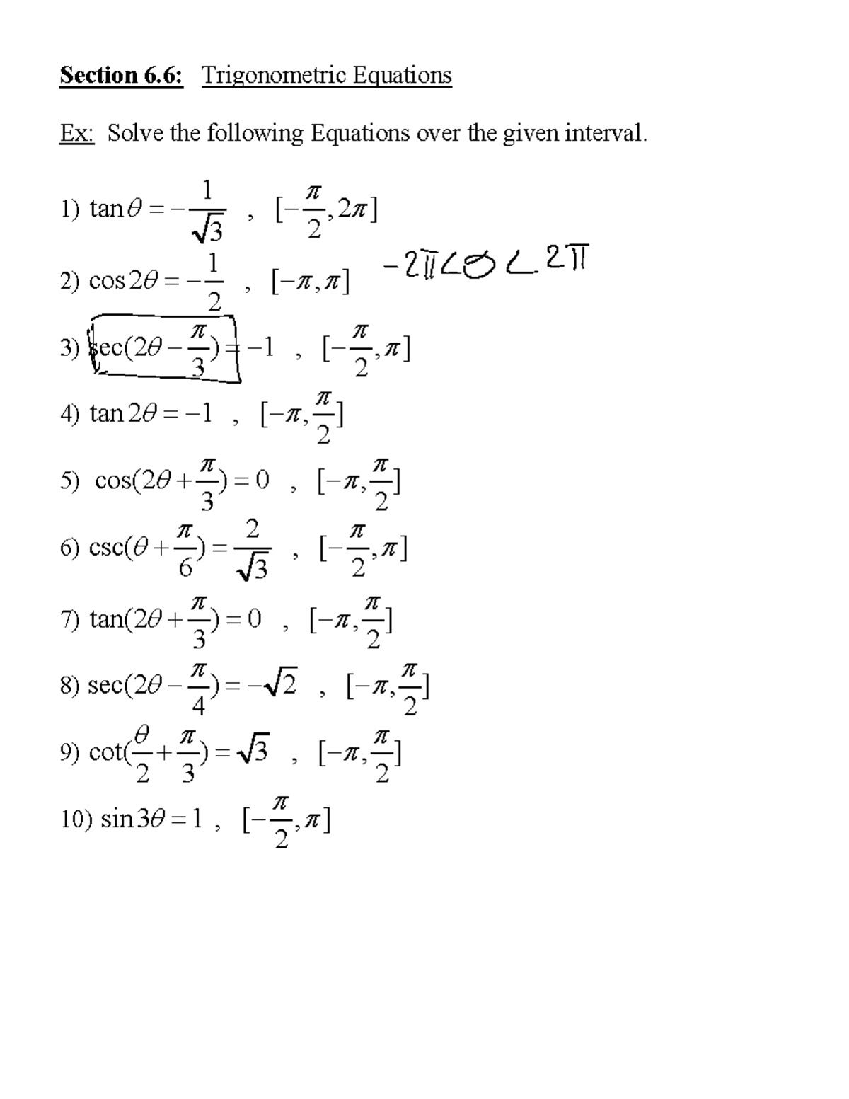 Section 6.6 - Lecture Notes 6.6 - Section 6: Trigonometric Equations Ex ...