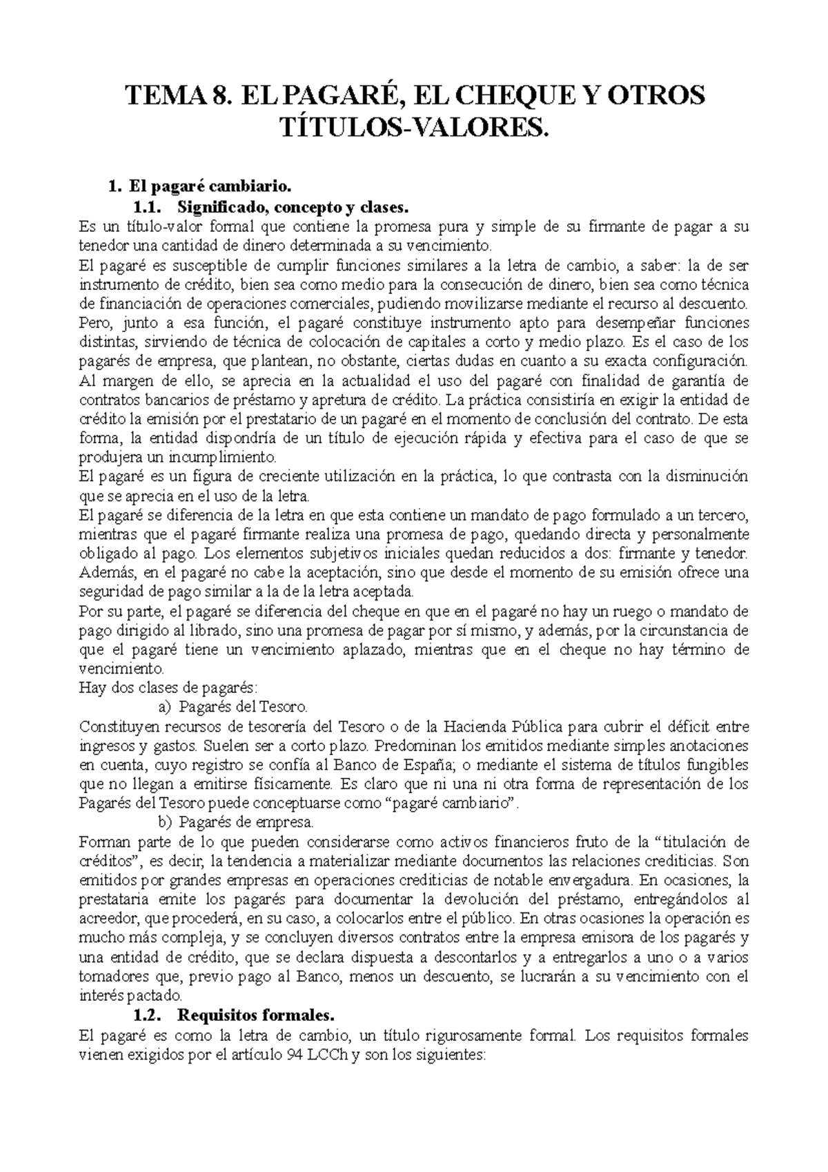 Tema 8 Apuntes 8 Tema 8 El PagarÉ El Cheque Y Otros TÍtulos Valores 1 El Pagaré 5487