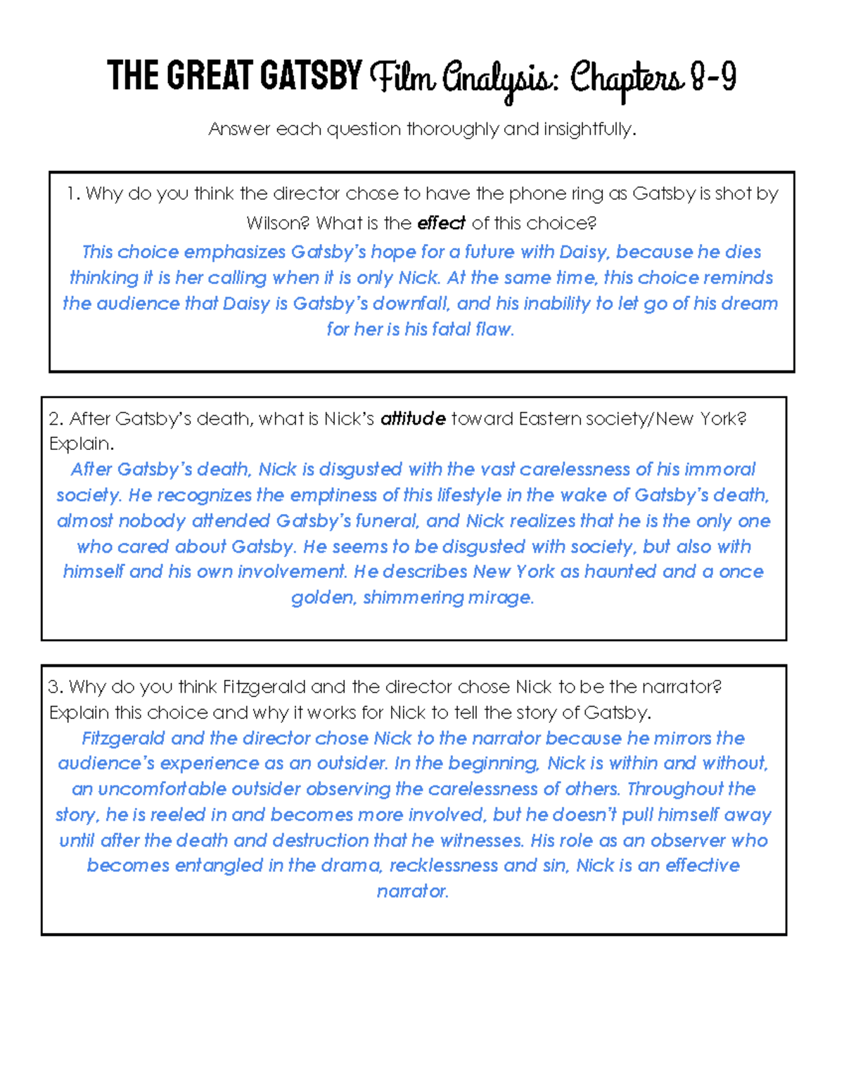 Copy Of Gatsby Ch. 8-9 Film Analysis - THE GREAT GATSBY Film Analysis ...