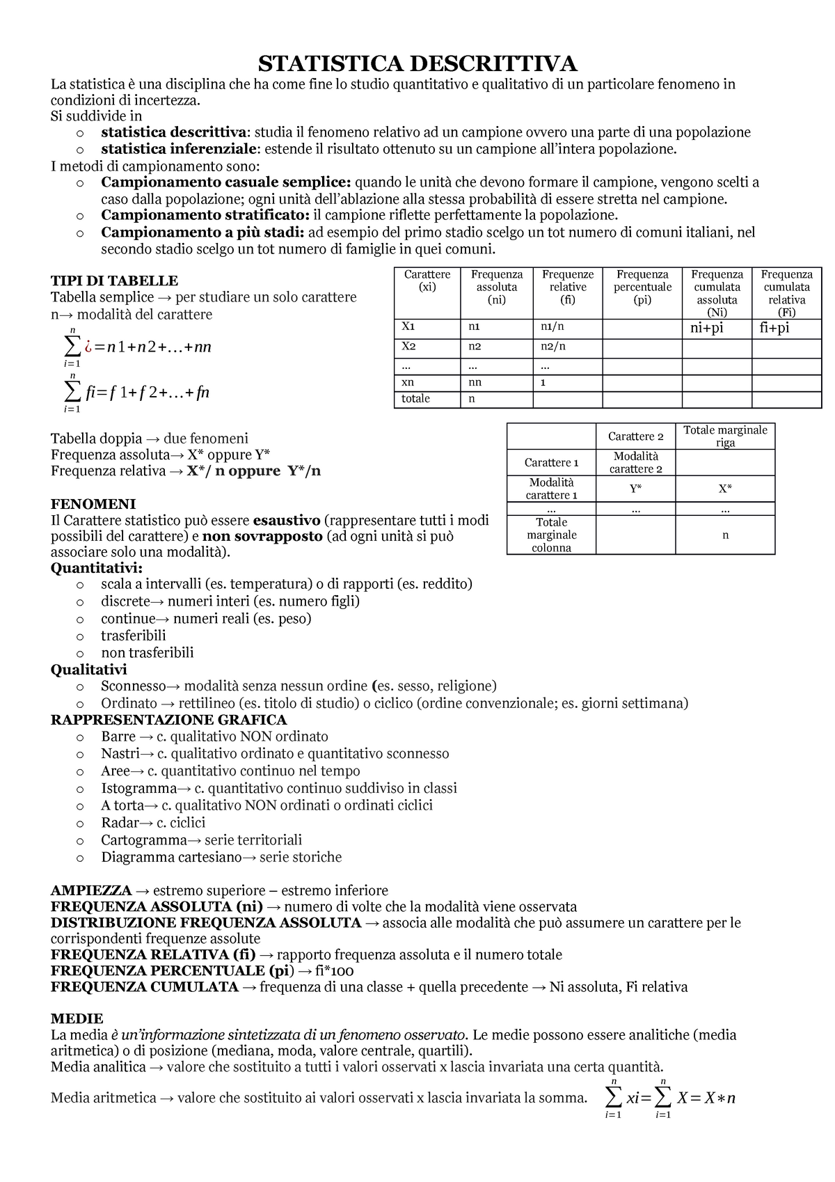 Statistica Appunti di lezione STATISTICA DESCRITTIVA La statistica è una disciplina che ha