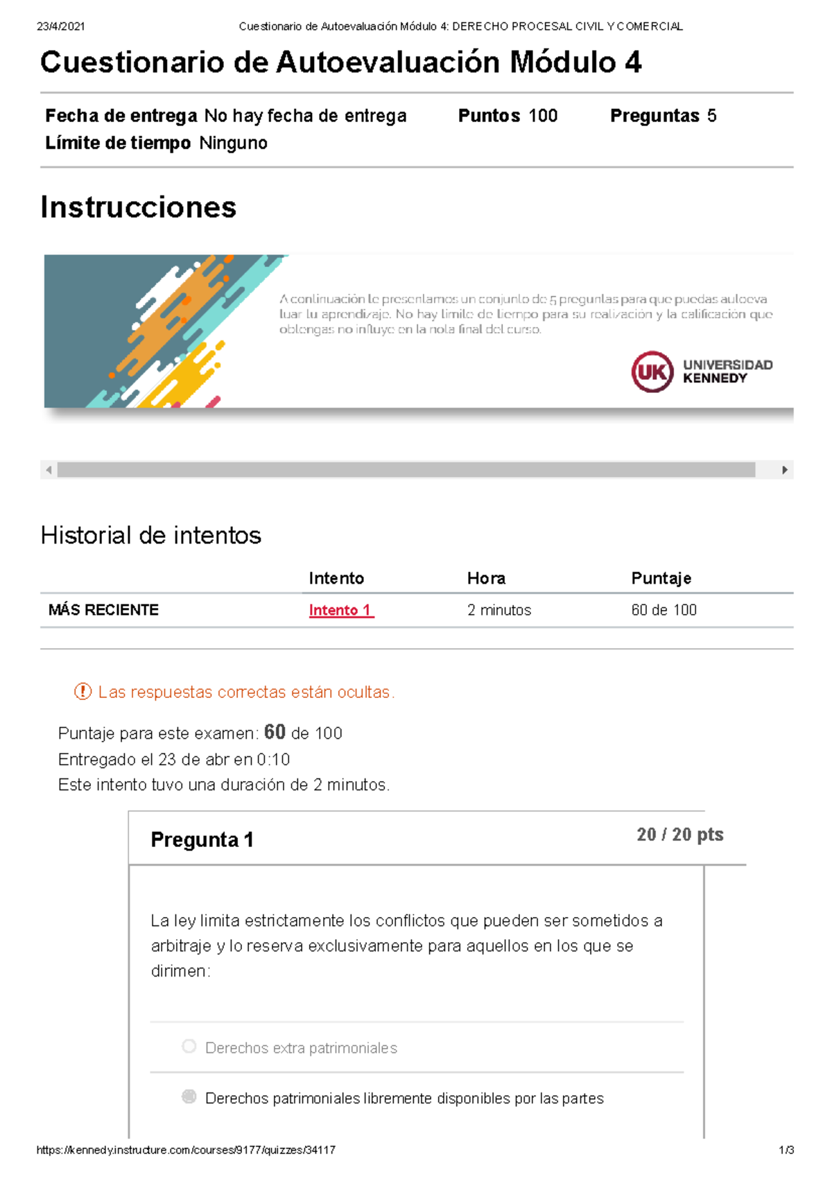 Cuestionario De Autoevaluación Módulo 4 Derecho Procesal Civ Il Y ...