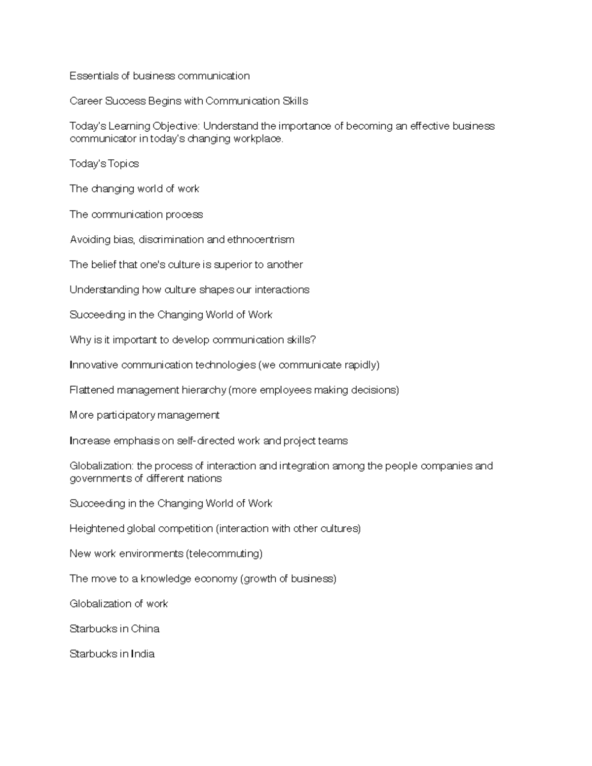 Week Three - Lecture notes 3 - Essentials of business communication ...
