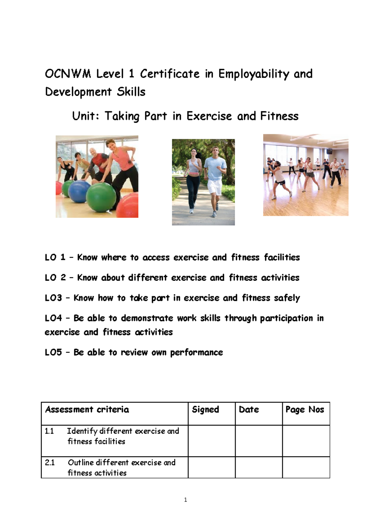 Taking Part in Exercise and Fitness - Know where to access exercise and ...