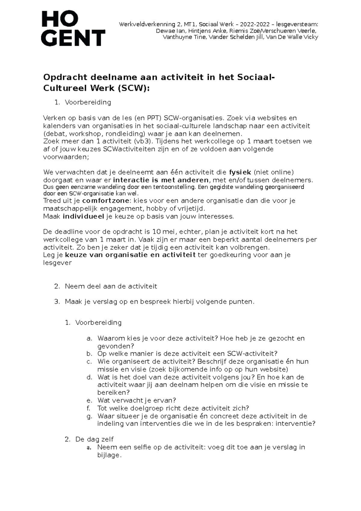 Opdracht SCW 22 23 - Werkveldverkenning 2, MT1, Sociaal Werk – 2022 ...