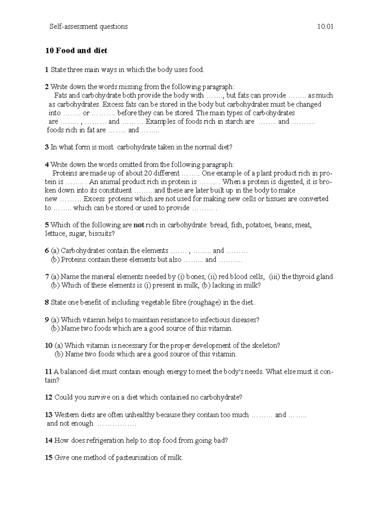 FORM-2 food-diet-questions - 10 Food and diet 1 State three main ways ...