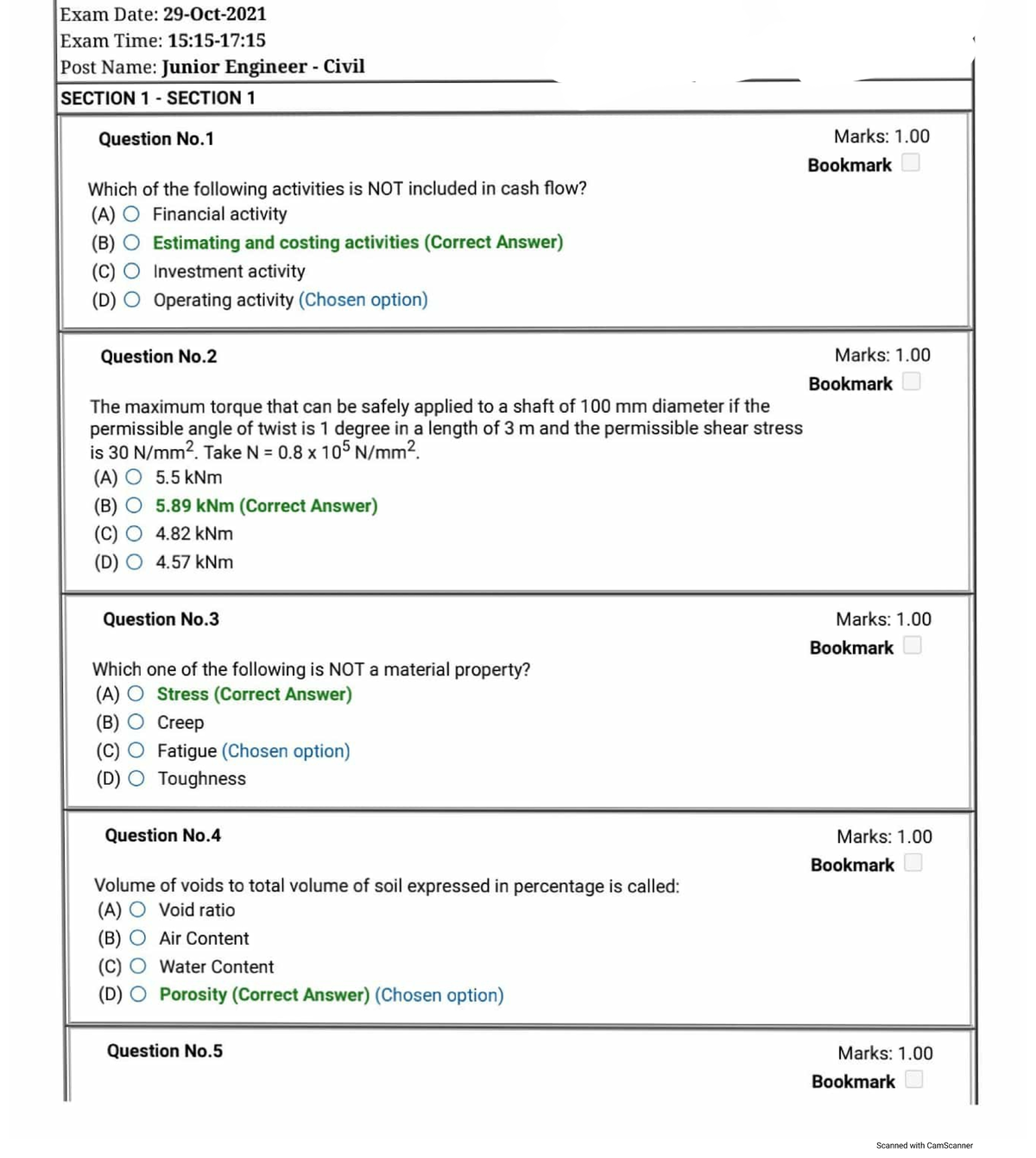 Jkssb Je Civil 29 10 2021 3rd Batch Question Paper - Civil Engineering 