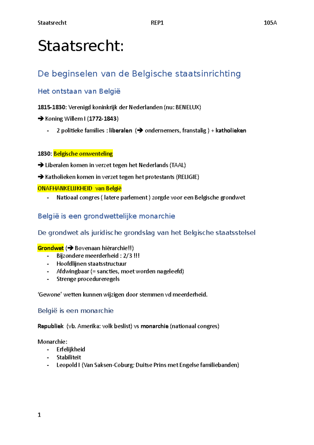 Staatsrecht REP 1Volledige Samenvatting - Staatsrecht: De Beginselen ...