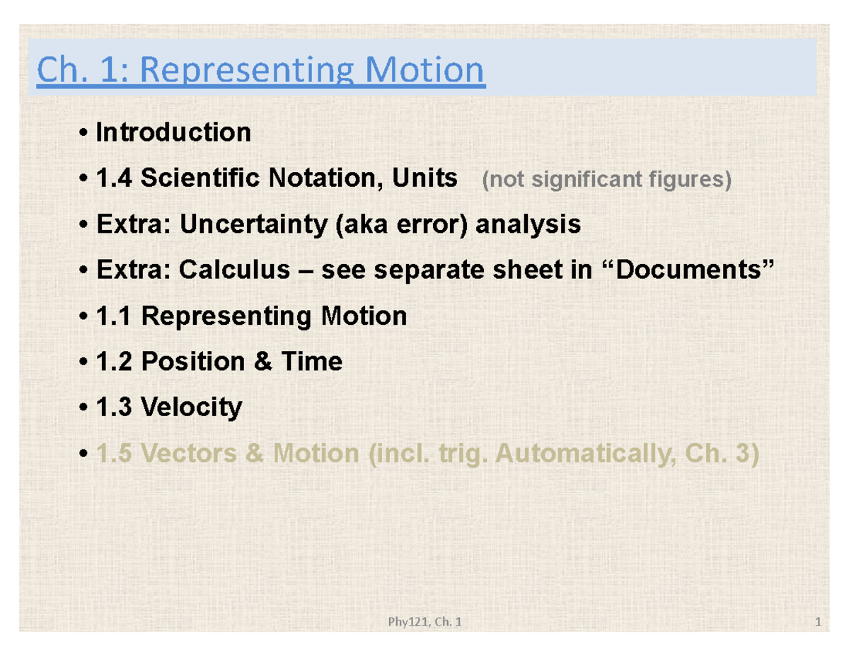 1-4 - Notes - Ch. 1: Representing Motion • Introduction • 1 Scientific ...