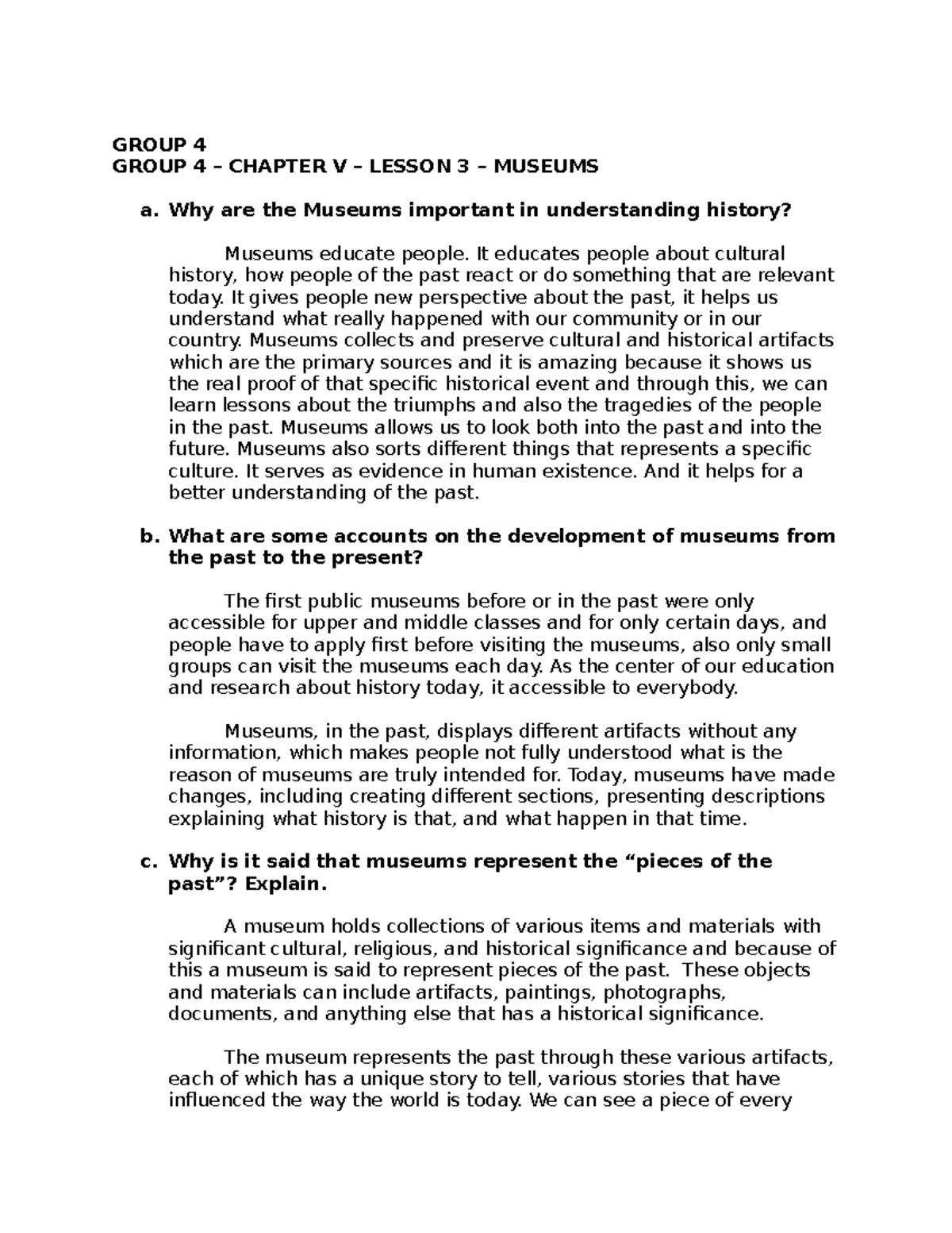 RIPH G4 QUES - riph - GROUP 4 GROUP 4 – CHAPTER V – LESSON 3 – MUSEUMS ...