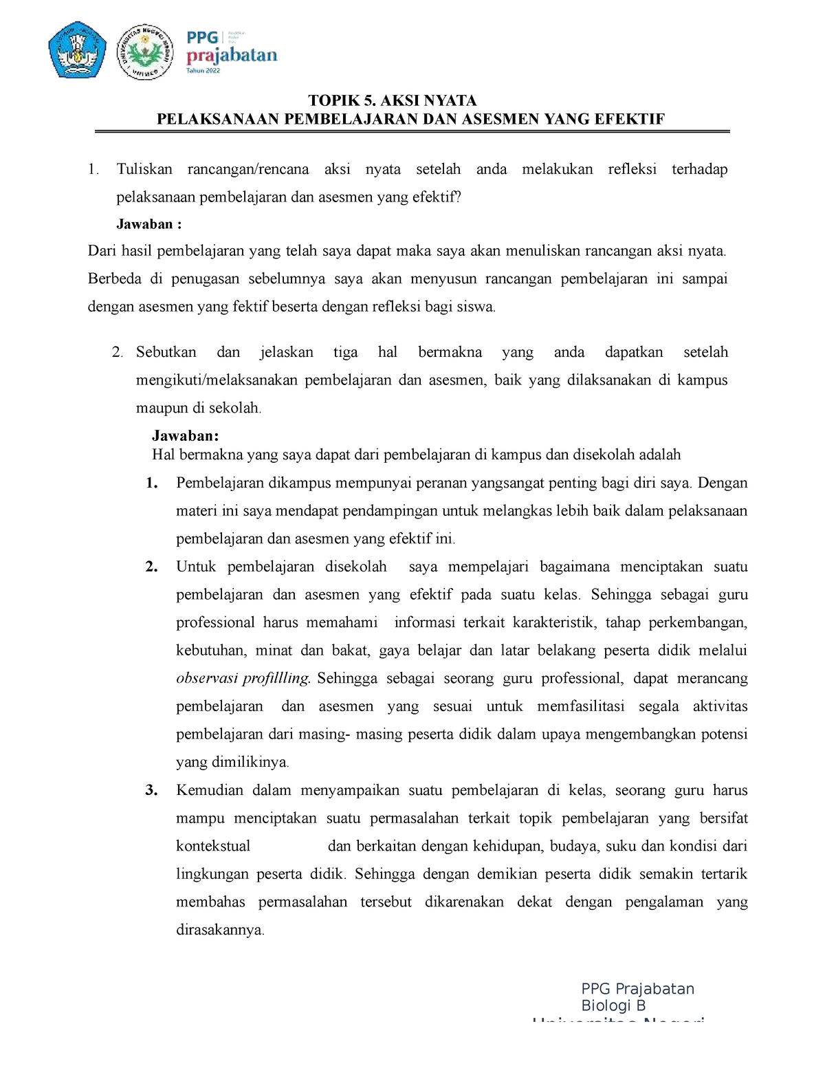 Topik 5 Aksi Nyata Ppae - TOPIK 5. AKSI NYATA PELAKSANAAN PEMBELAJARAN ...