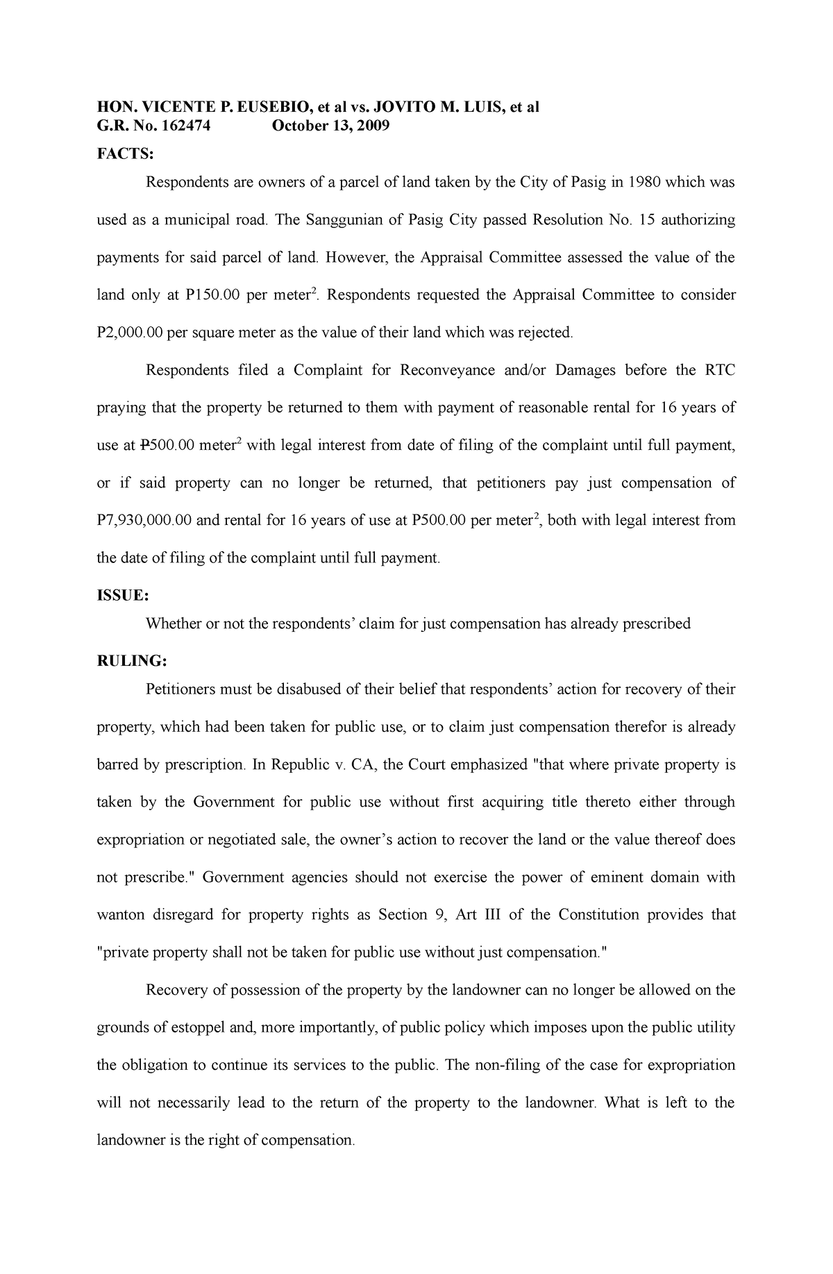 Vicente vs jovito case digest - HON. VICENTE P. EUSEBIO, et al vs ...