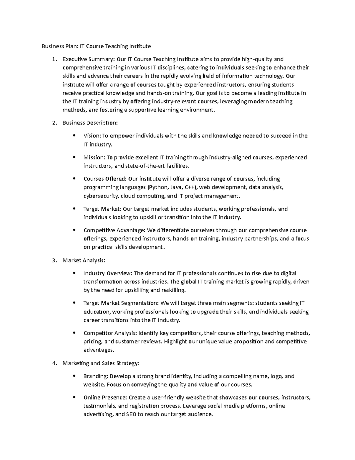 Business Plan - Bachelors of Business Administration - TU - Studocu