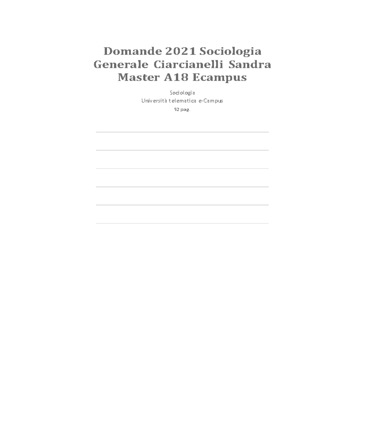 Sociologia Generale - Paniere - Domande 2021 Sociologia Generale ...